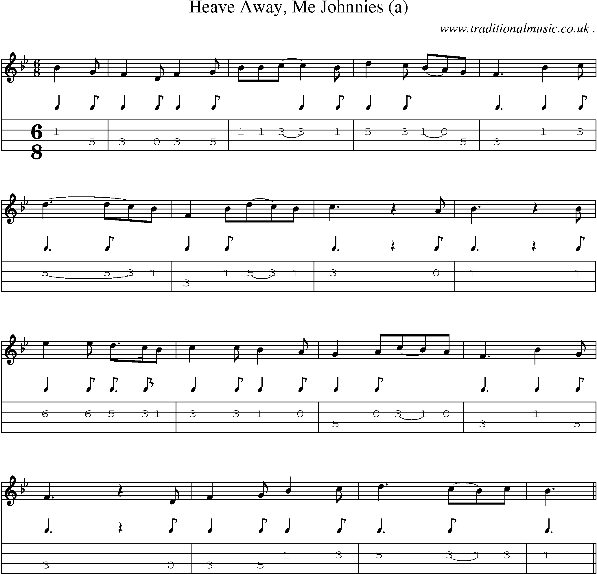 Sheet-Music and Mandolin Tabs for Heave Away Me Johnnies (a)