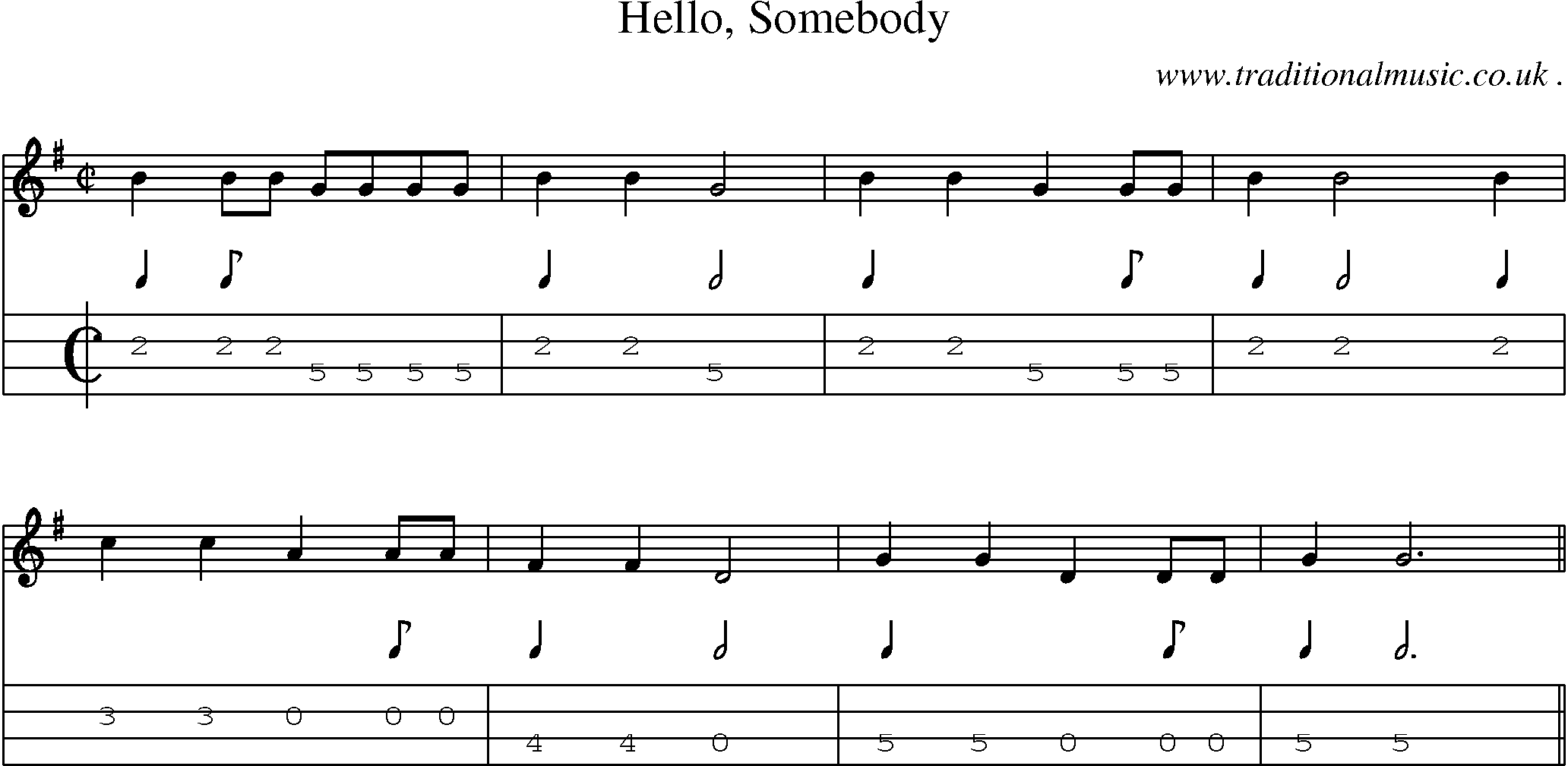 Sheet-Music and Mandolin Tabs for Hello Somebody