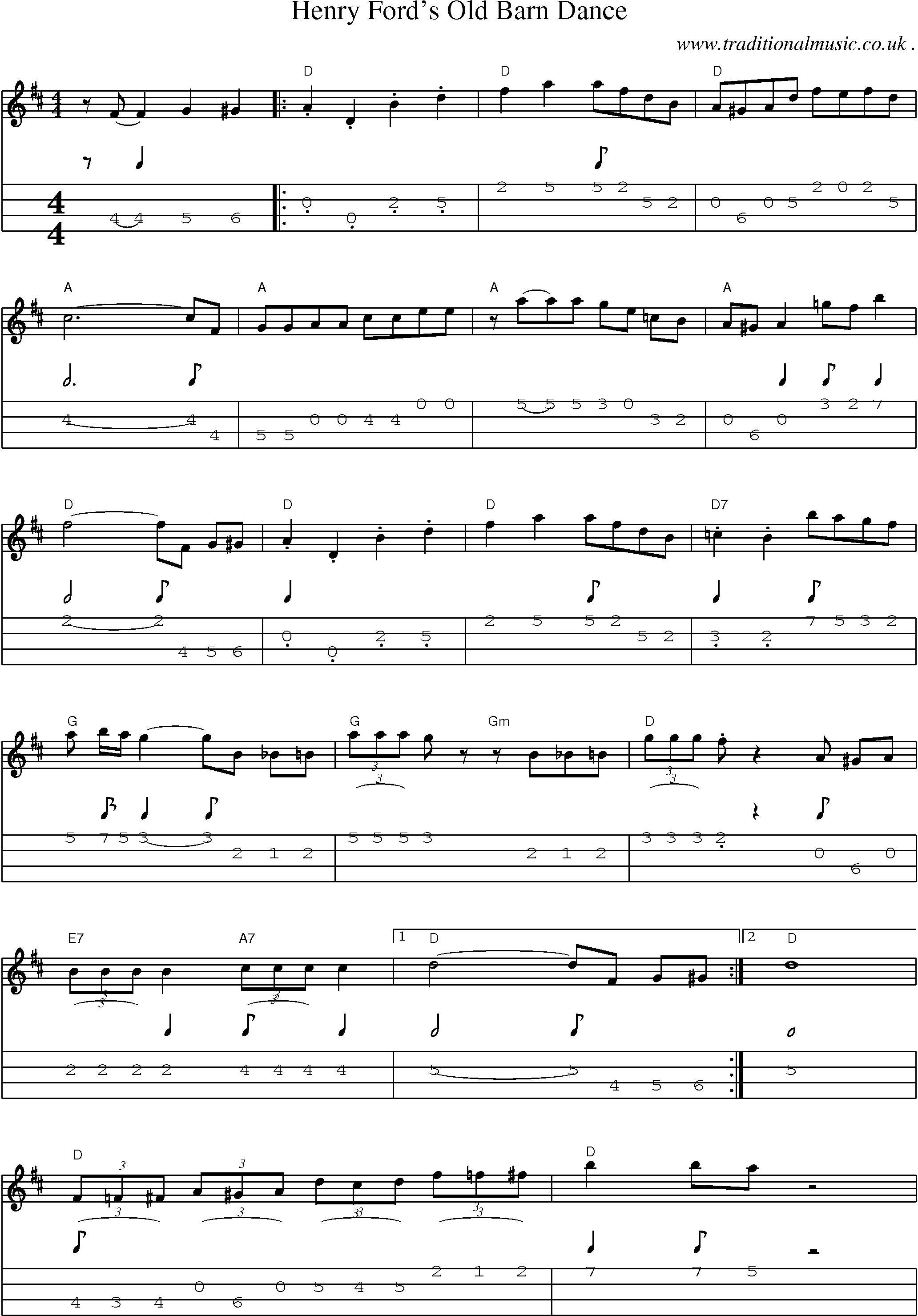 Sheet-Music and Mandolin Tabs for Henry Fords Old Barn Dance