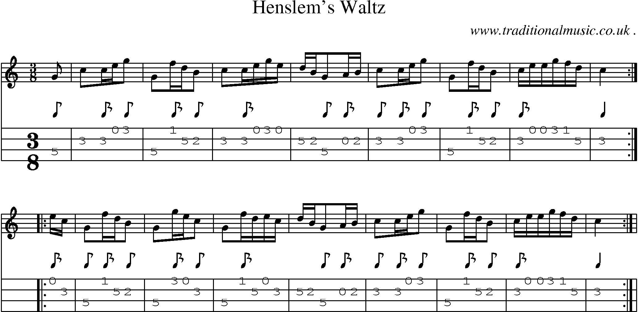 Sheet-Music and Mandolin Tabs for Henslems Waltz