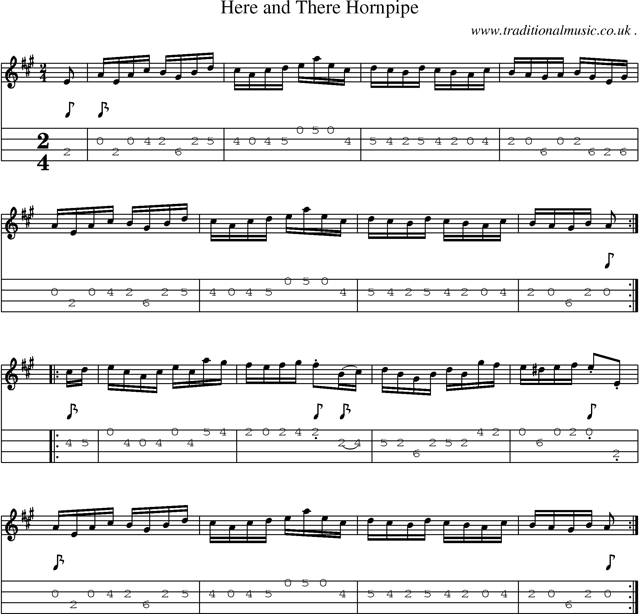 Sheet-Music and Mandolin Tabs for Here And There Hornpipe