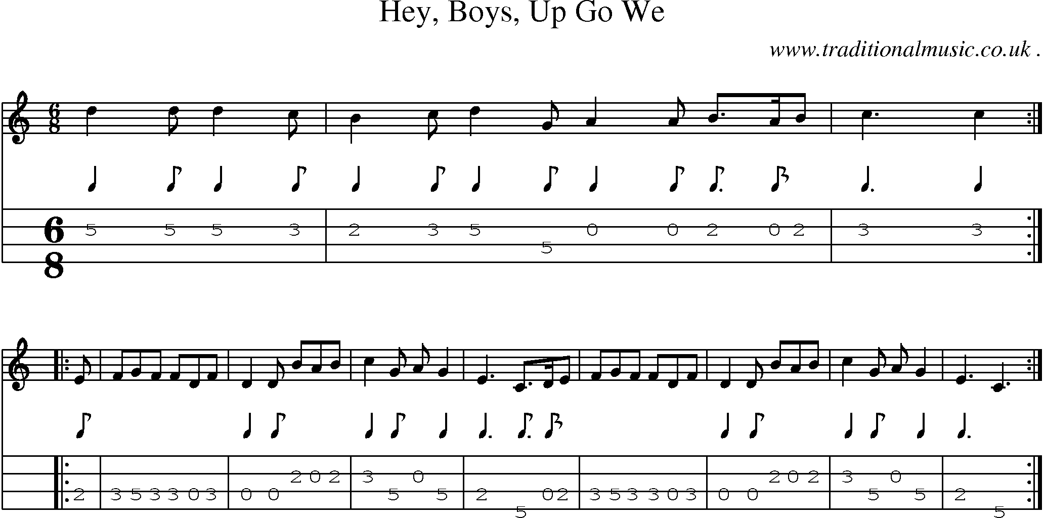 Sheet-Music and Mandolin Tabs for Hey Boys Up Go We1