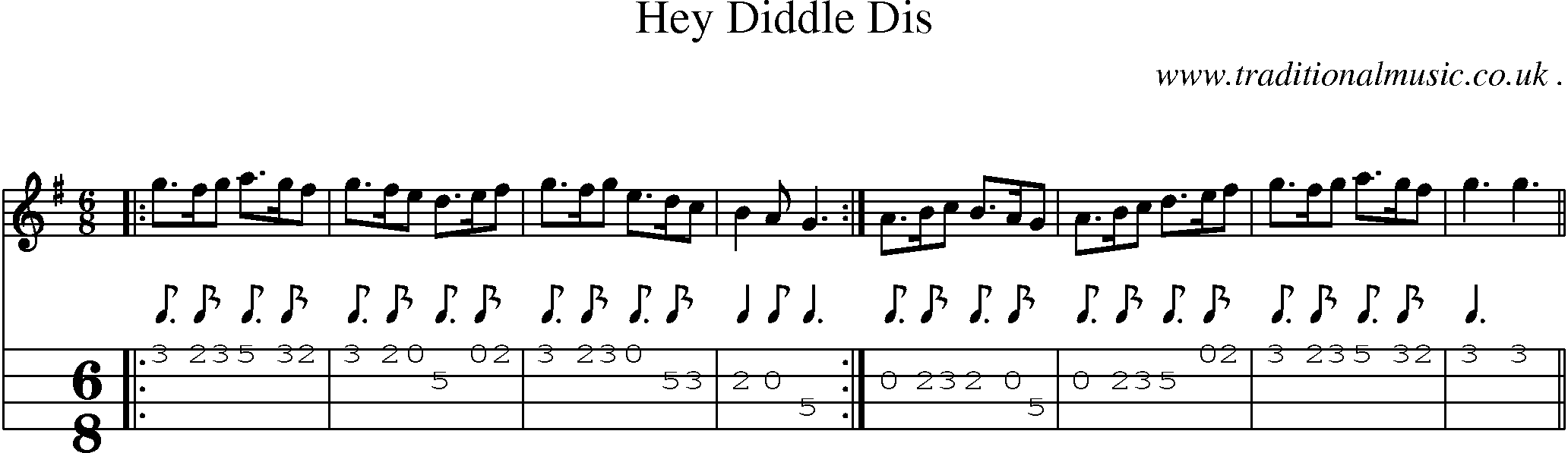 Sheet-Music and Mandolin Tabs for Hey Diddle Dis