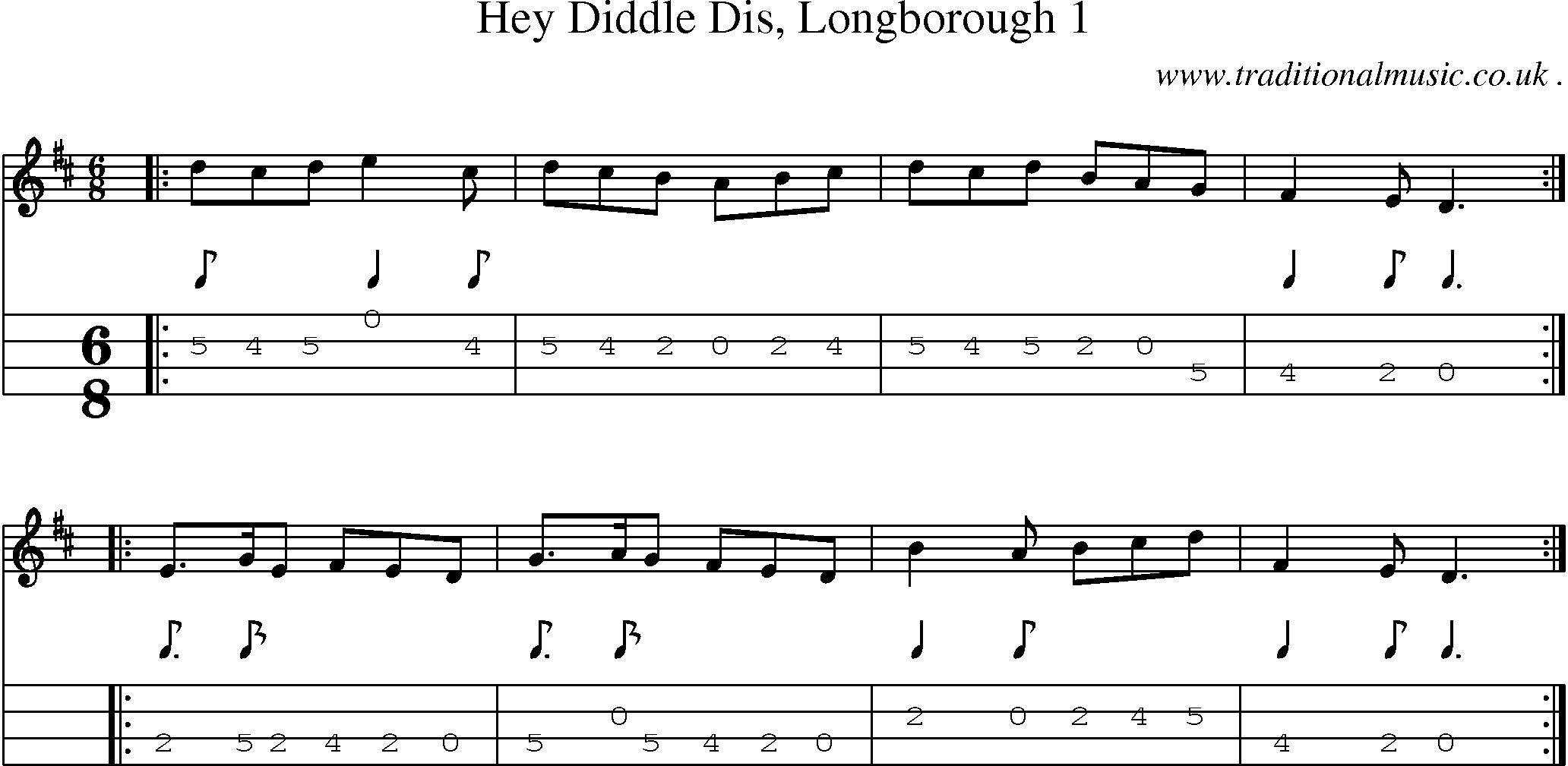 Sheet-Music and Mandolin Tabs for Hey Diddle Dis Longborough 1