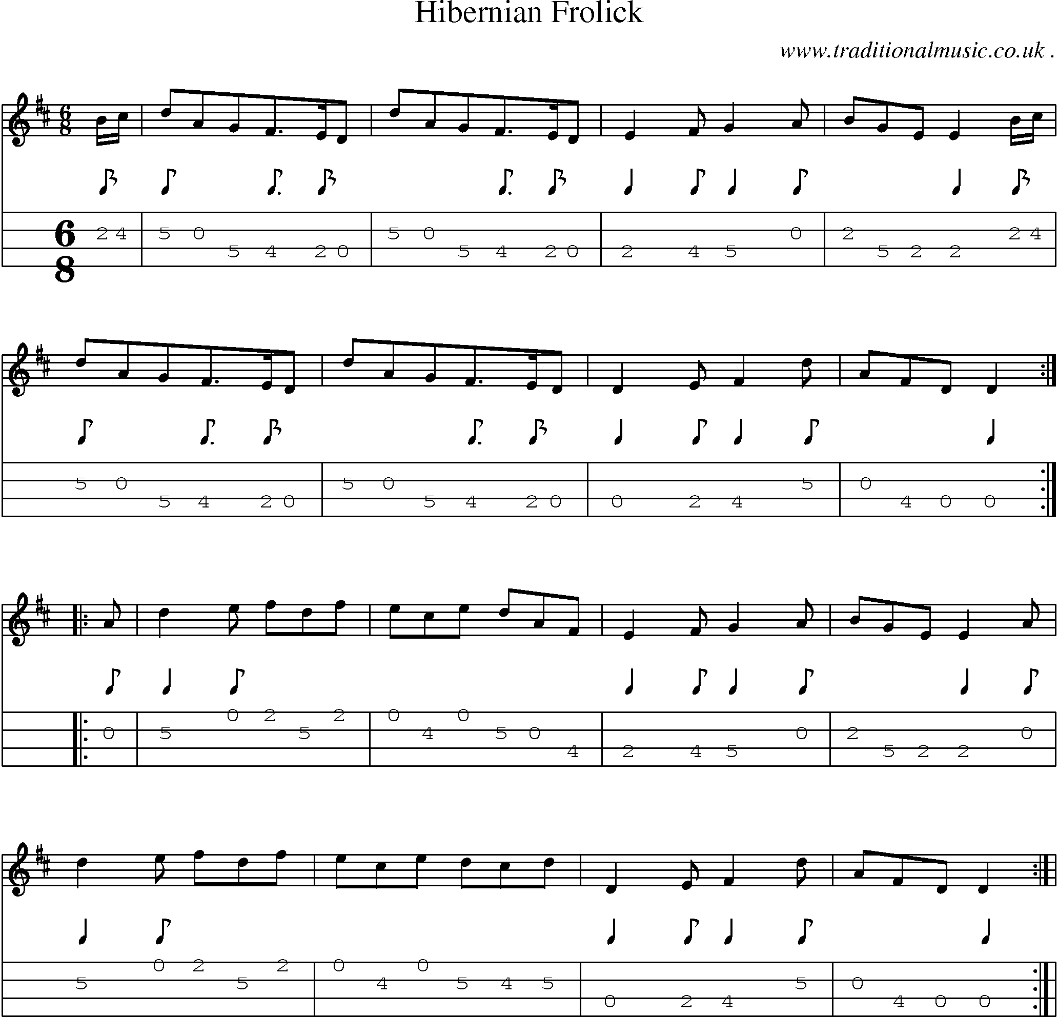 Sheet-Music and Mandolin Tabs for Hibernian Frolick
