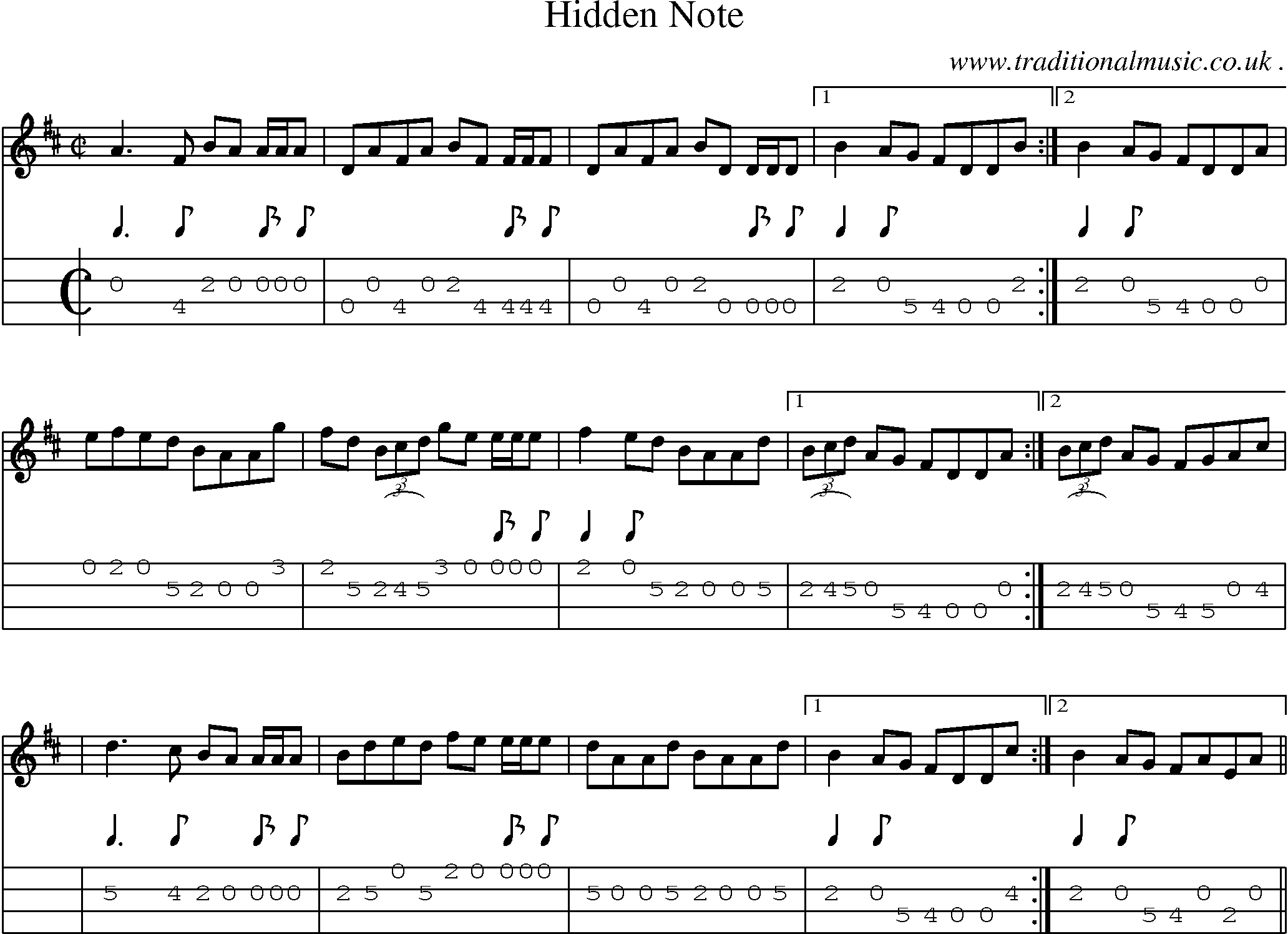 Sheet-Music and Mandolin Tabs for Hidden Note