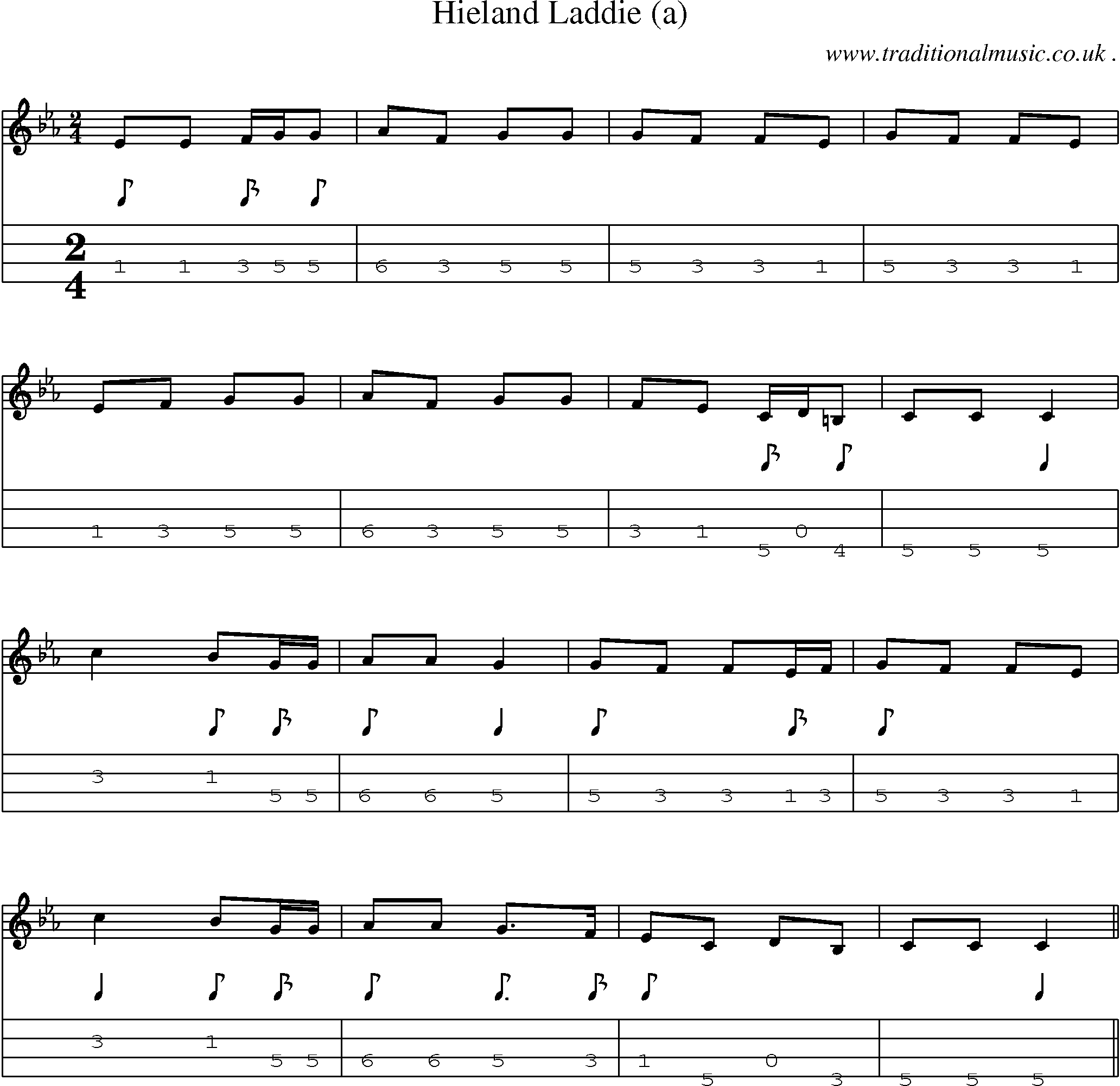 Sheet-Music and Mandolin Tabs for Hieland Laddie (a)