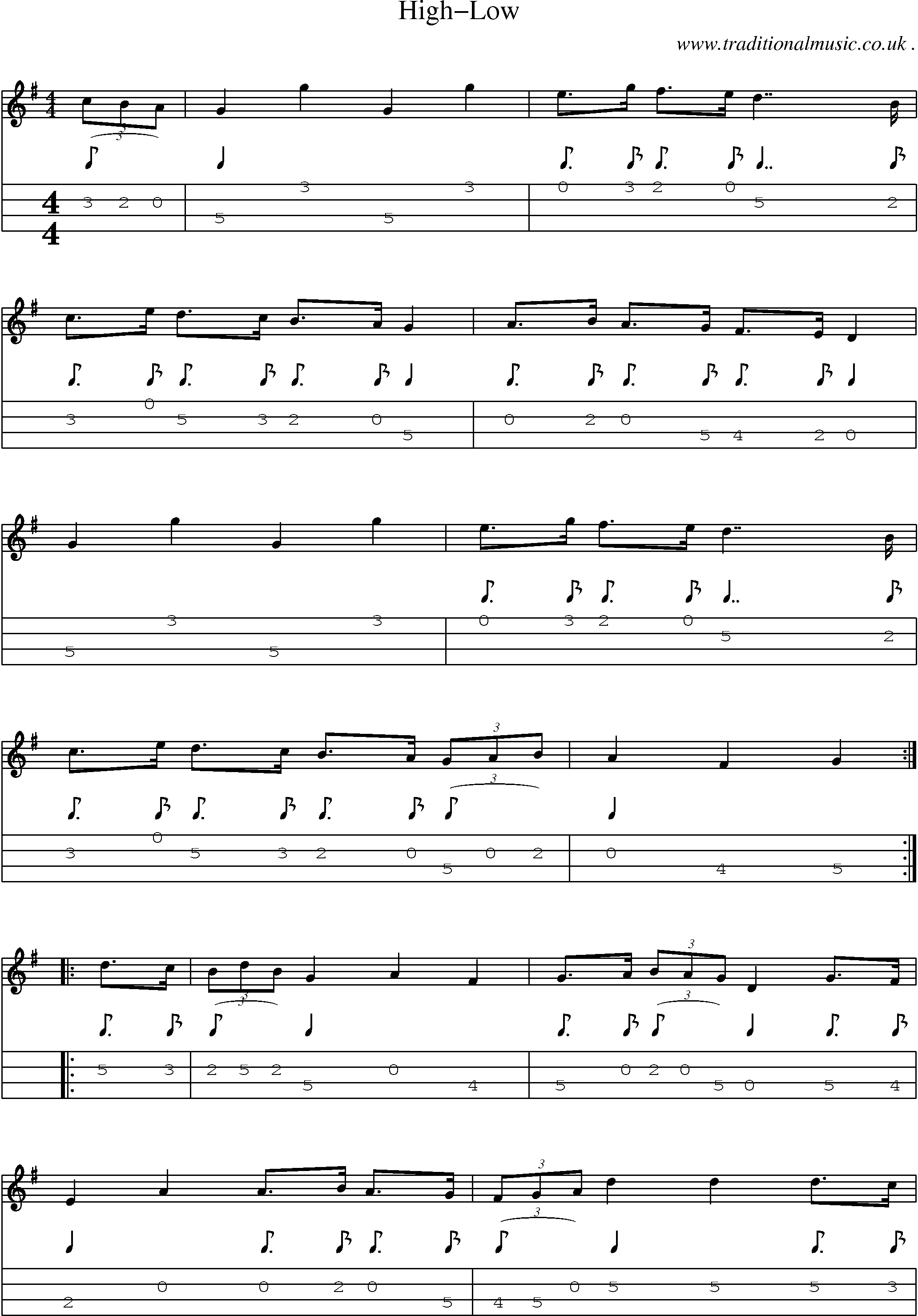 Sheet-Music and Mandolin Tabs for High-low