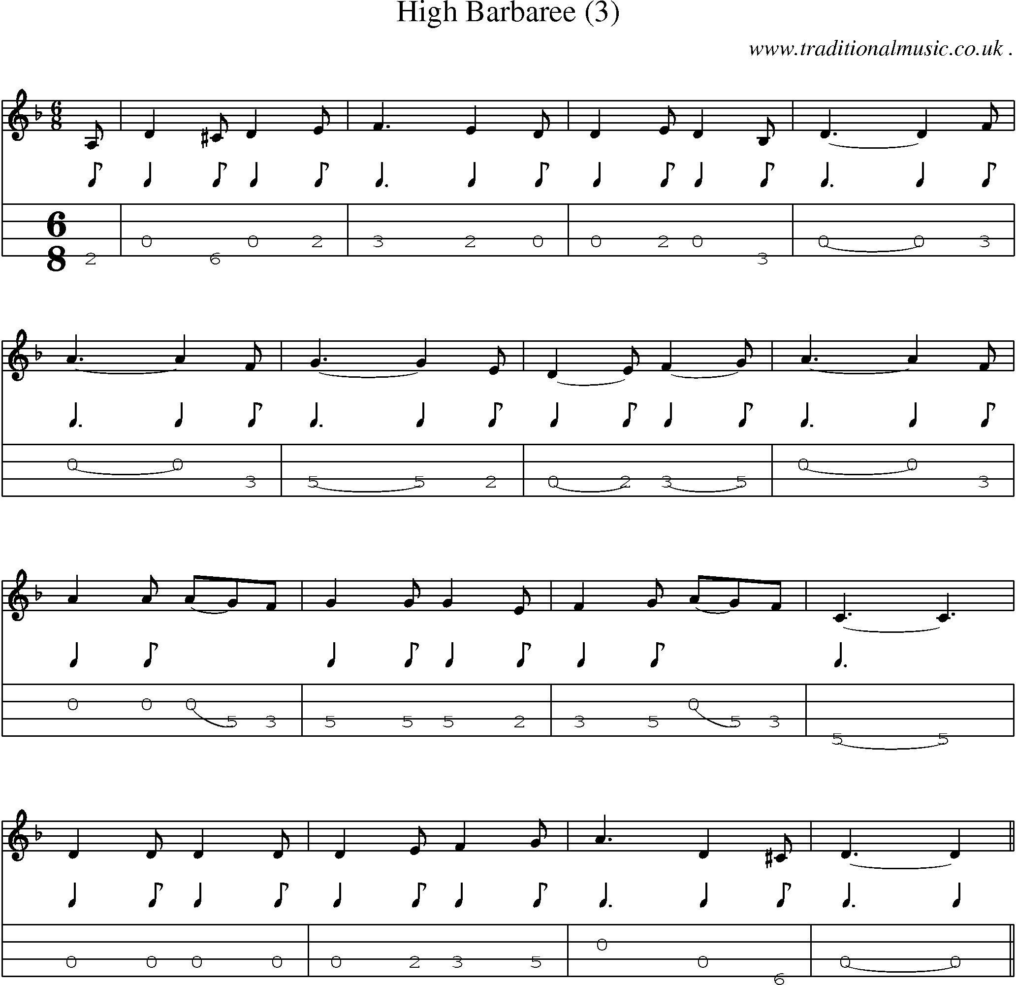 Sheet-Music and Mandolin Tabs for High Barbaree (3)