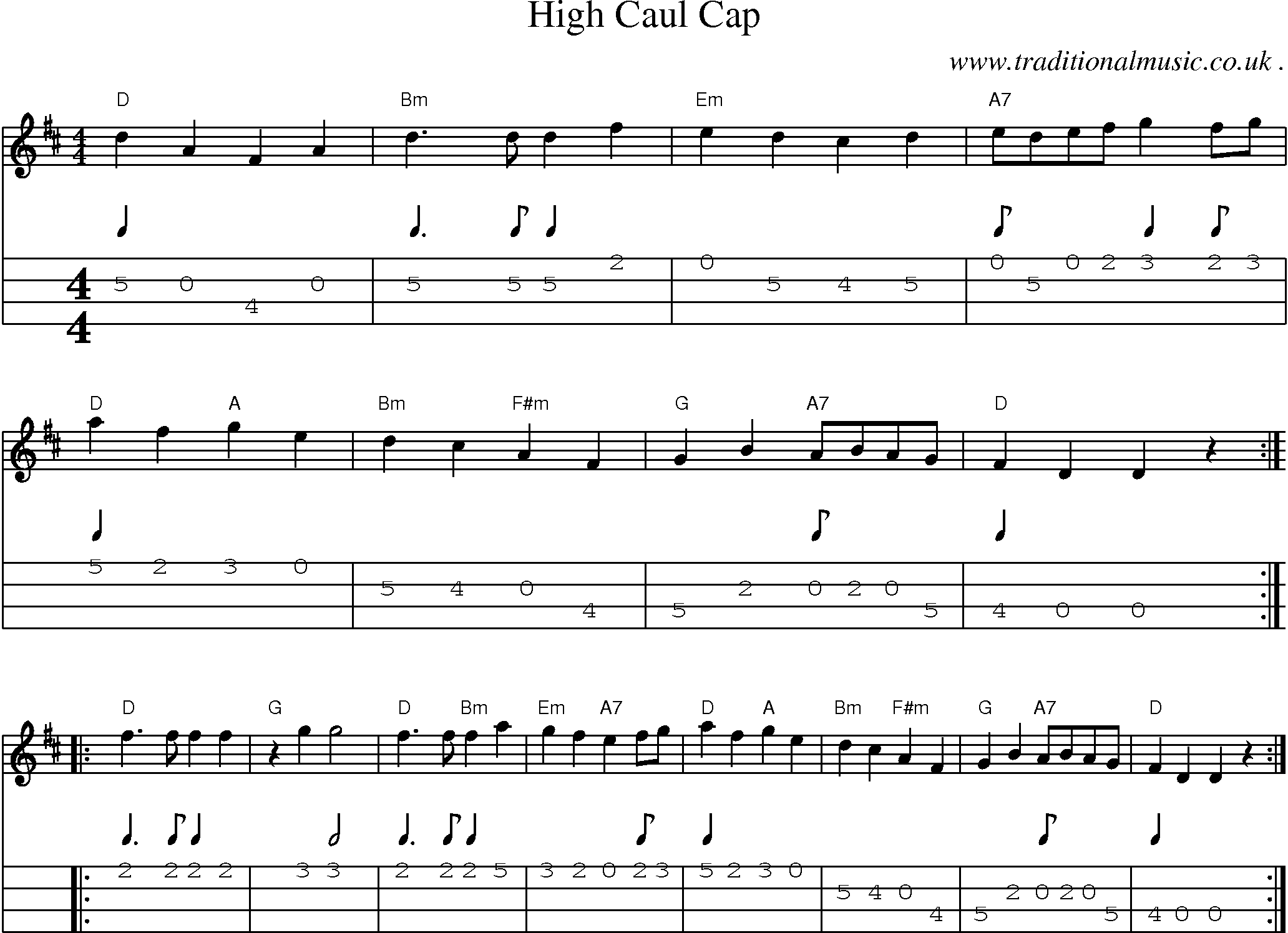 Sheet-Music and Mandolin Tabs for High Caul Cap