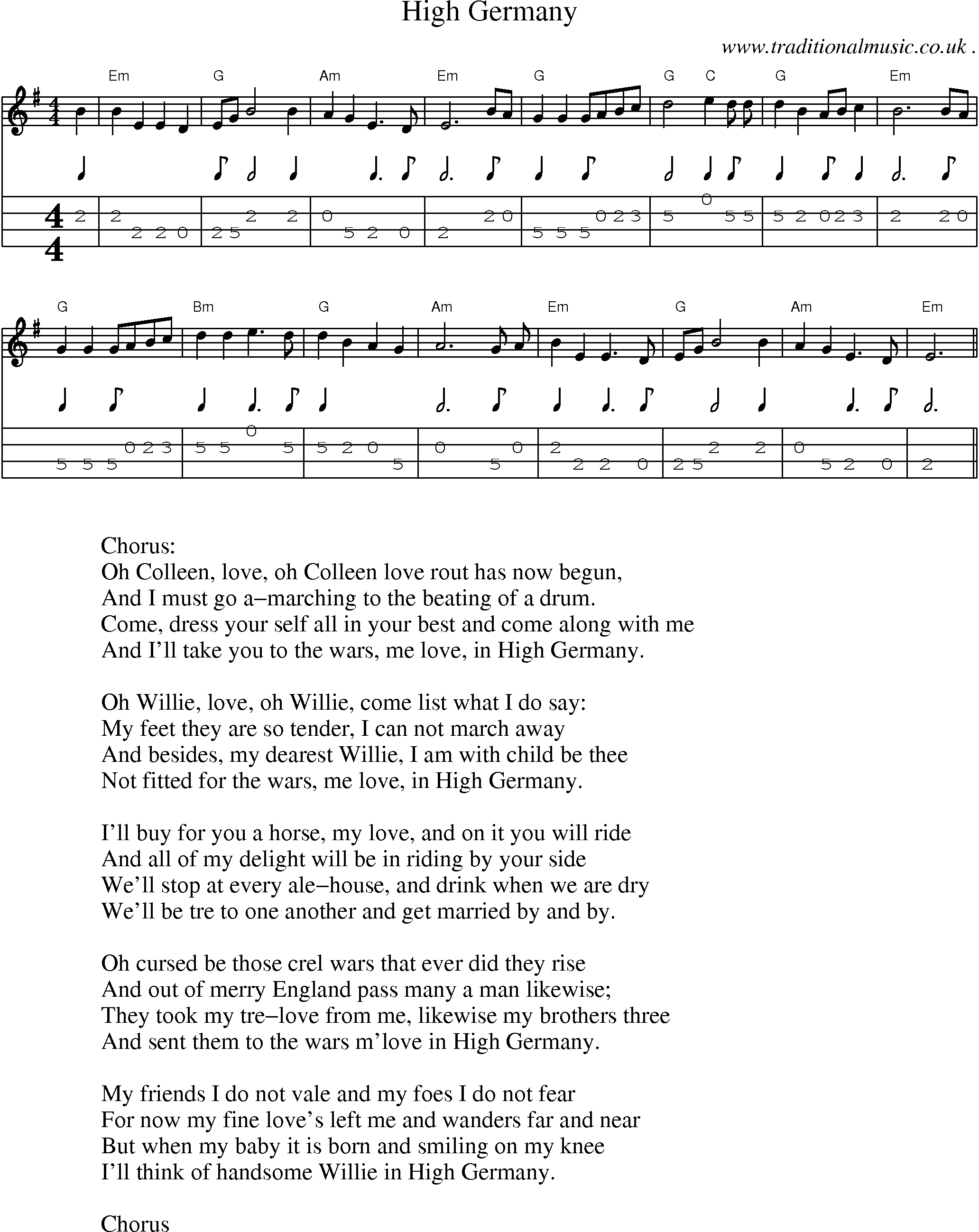 Sheet-Music and Mandolin Tabs for High Germany