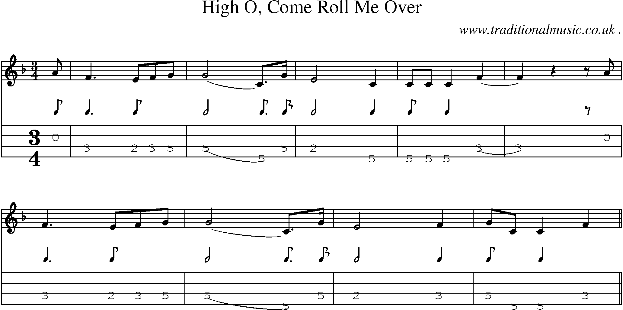 Sheet-Music and Mandolin Tabs for High O Come Roll Me Over