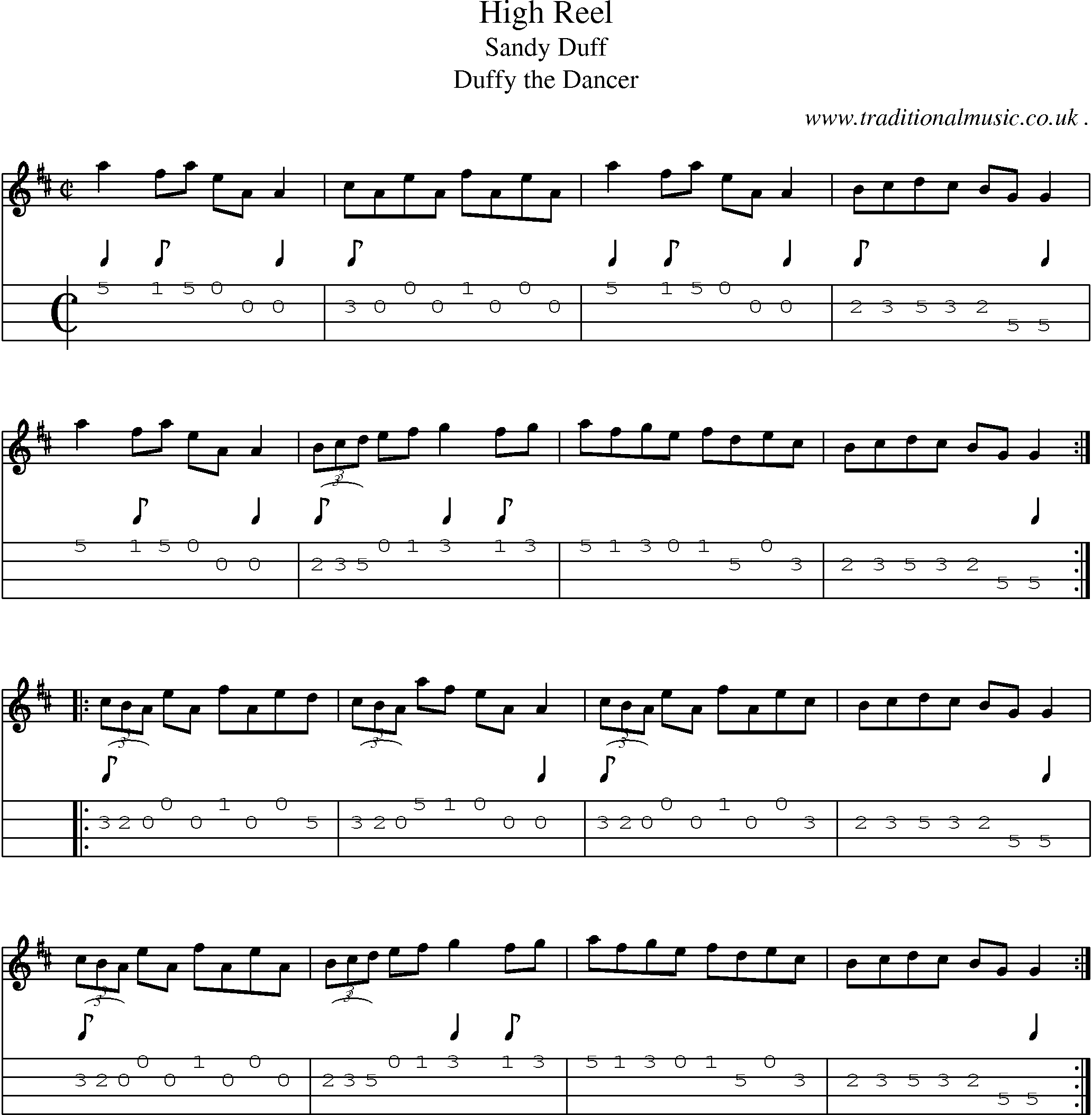 Sheet-Music and Mandolin Tabs for High Reel