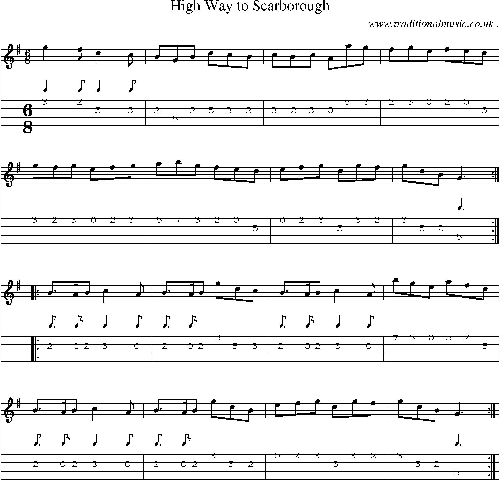 Sheet-Music and Mandolin Tabs for High Way To Scarborough