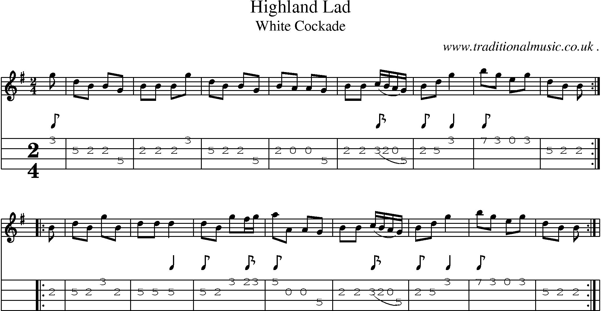 Sheet-Music and Mandolin Tabs for Highland Lad