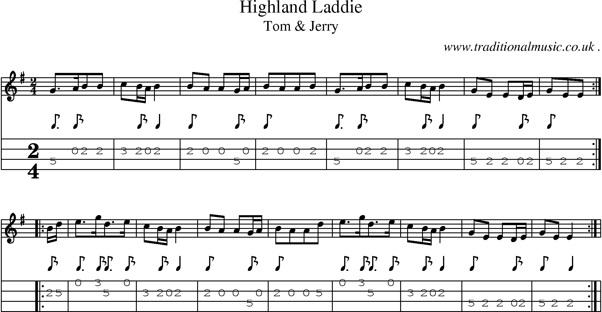 Sheet-Music and Mandolin Tabs for Highland Laddie