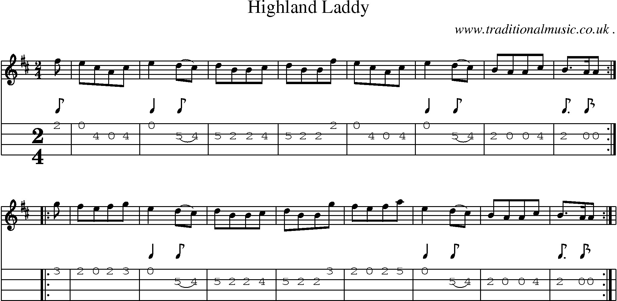 Sheet-Music and Mandolin Tabs for Highland Laddy