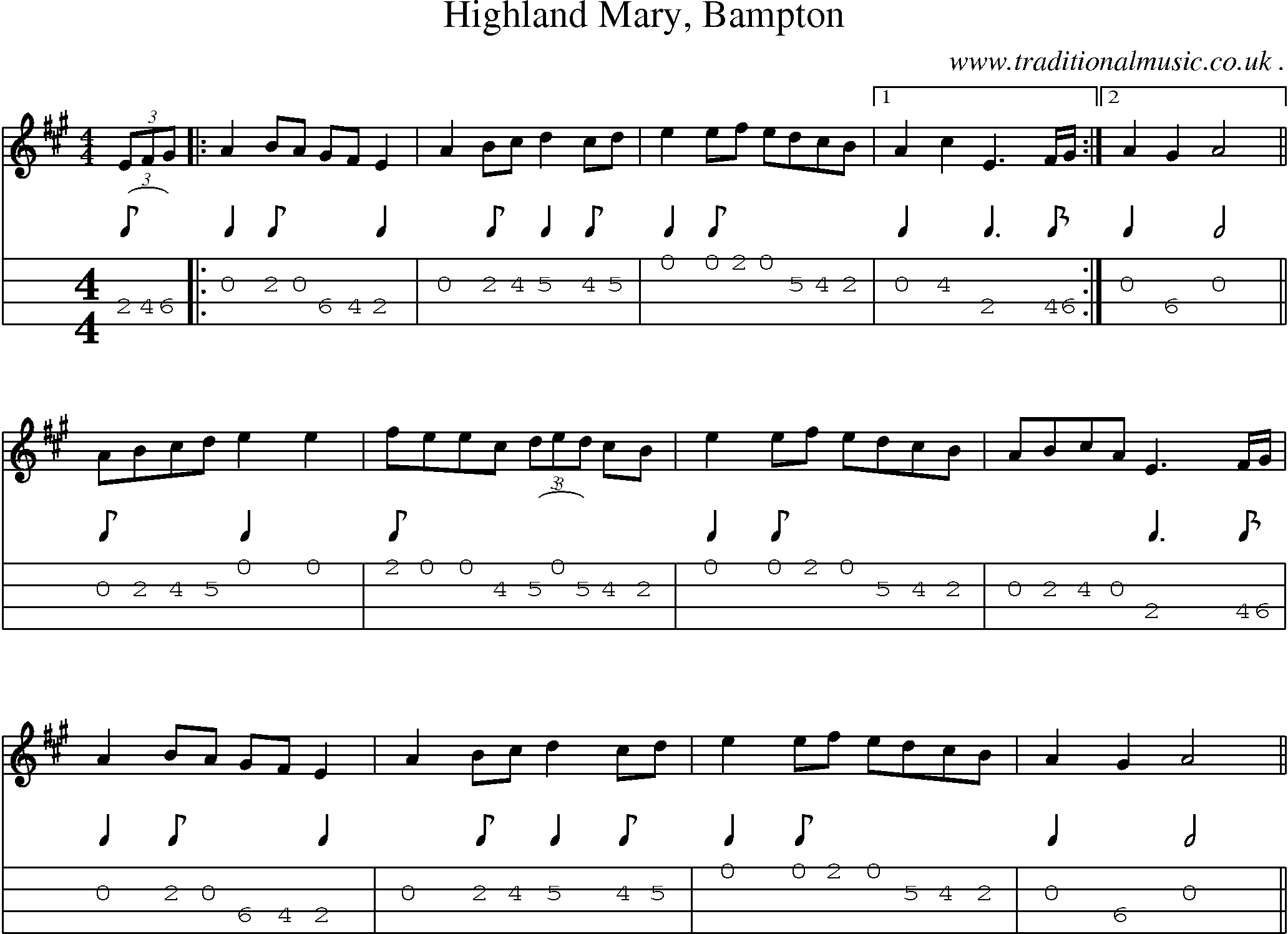 Sheet-Music and Mandolin Tabs for Highland Mary Bampton