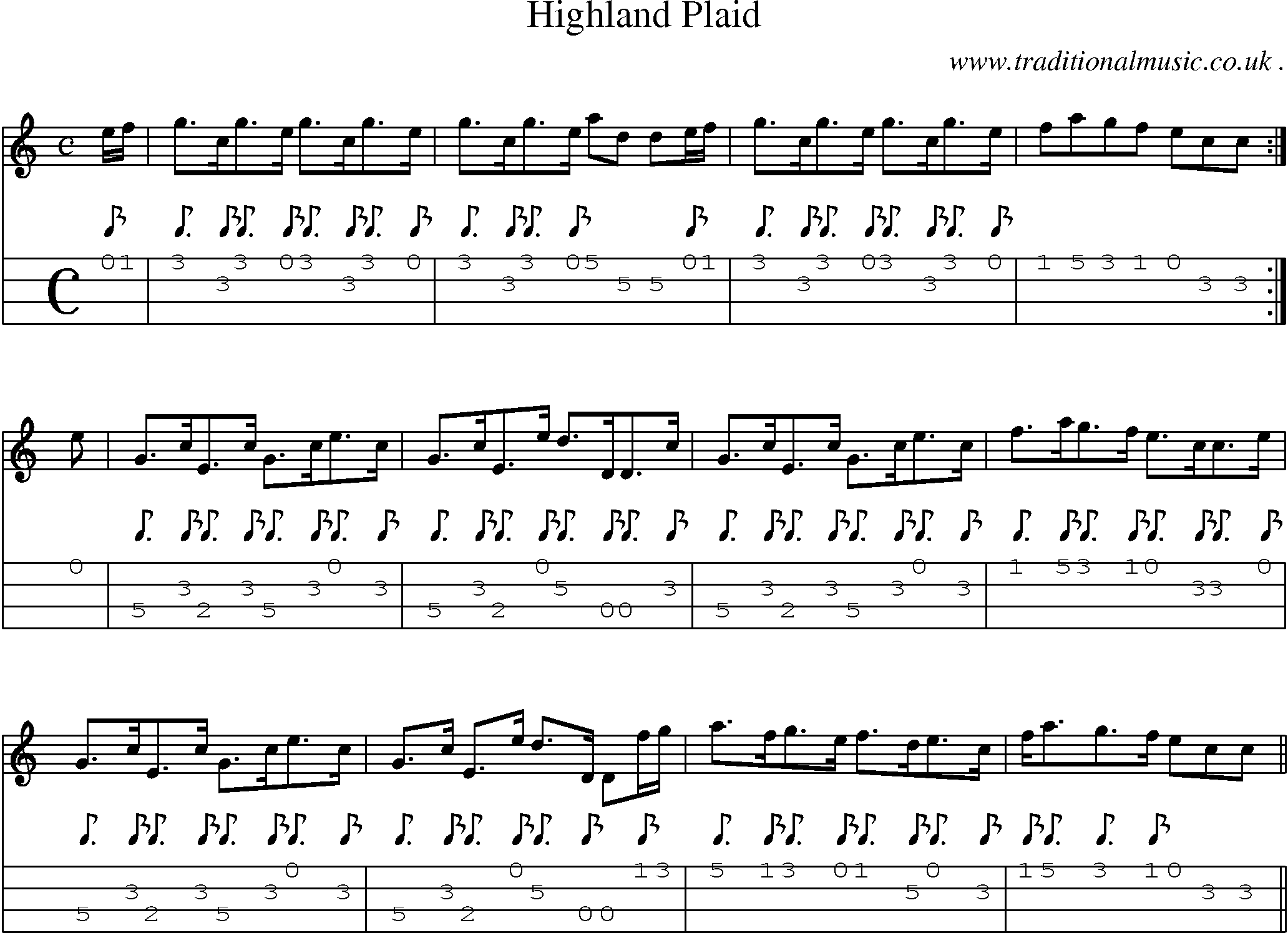 Sheet-Music and Mandolin Tabs for Highland Plaid