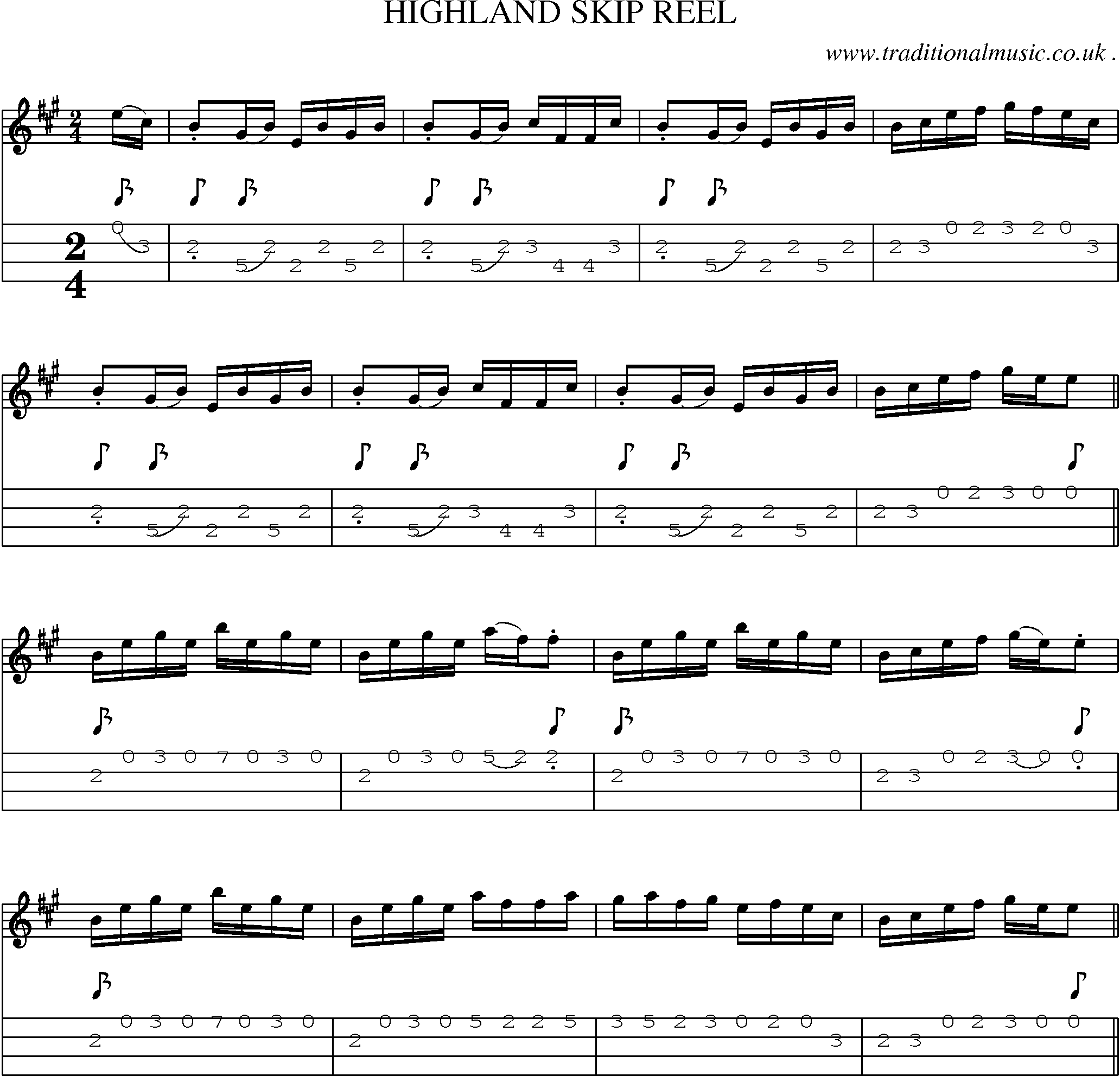 Sheet-Music and Mandolin Tabs for Highland Skip Reel
