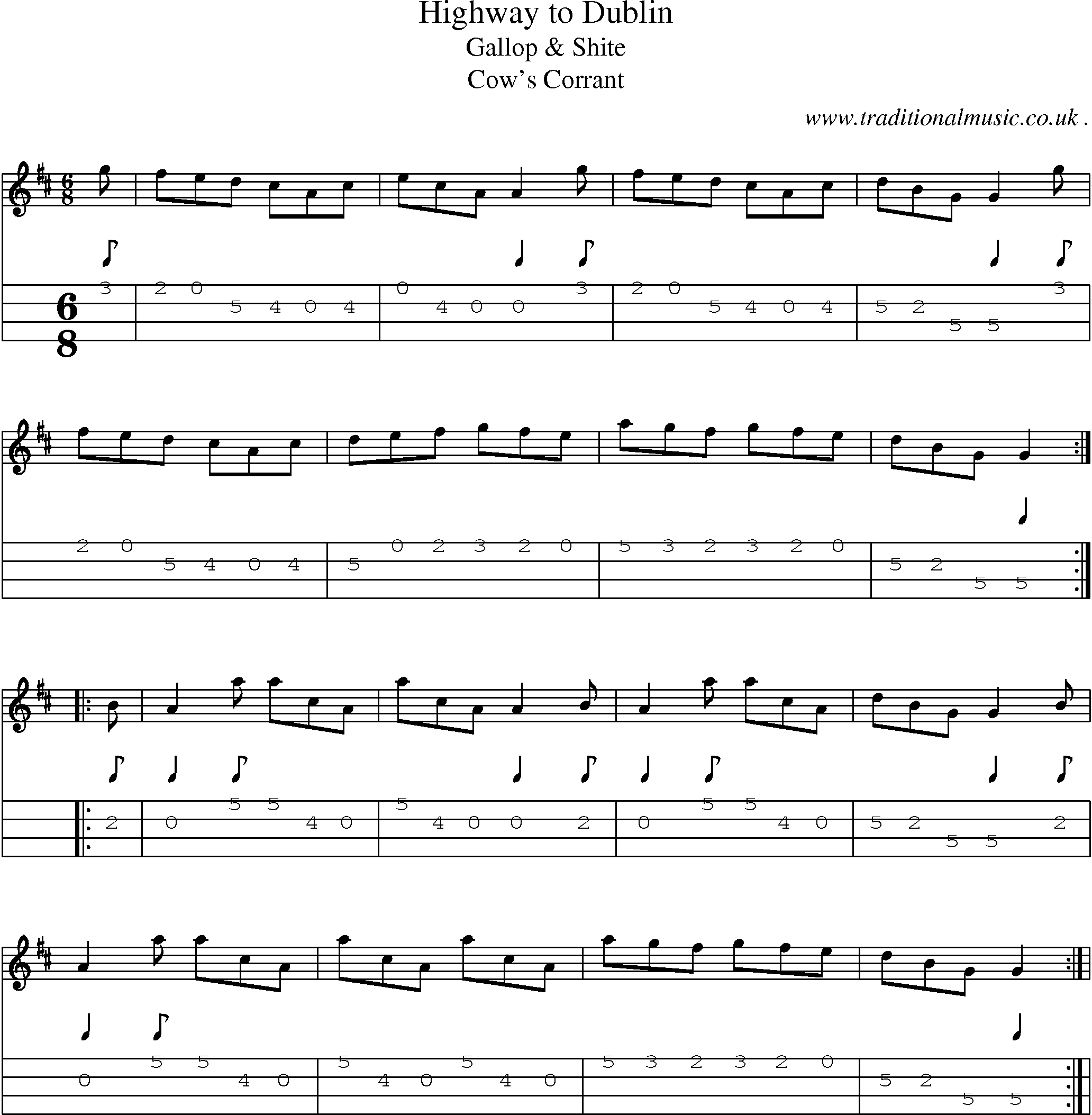 Sheet-Music and Mandolin Tabs for Highway To Dublin
