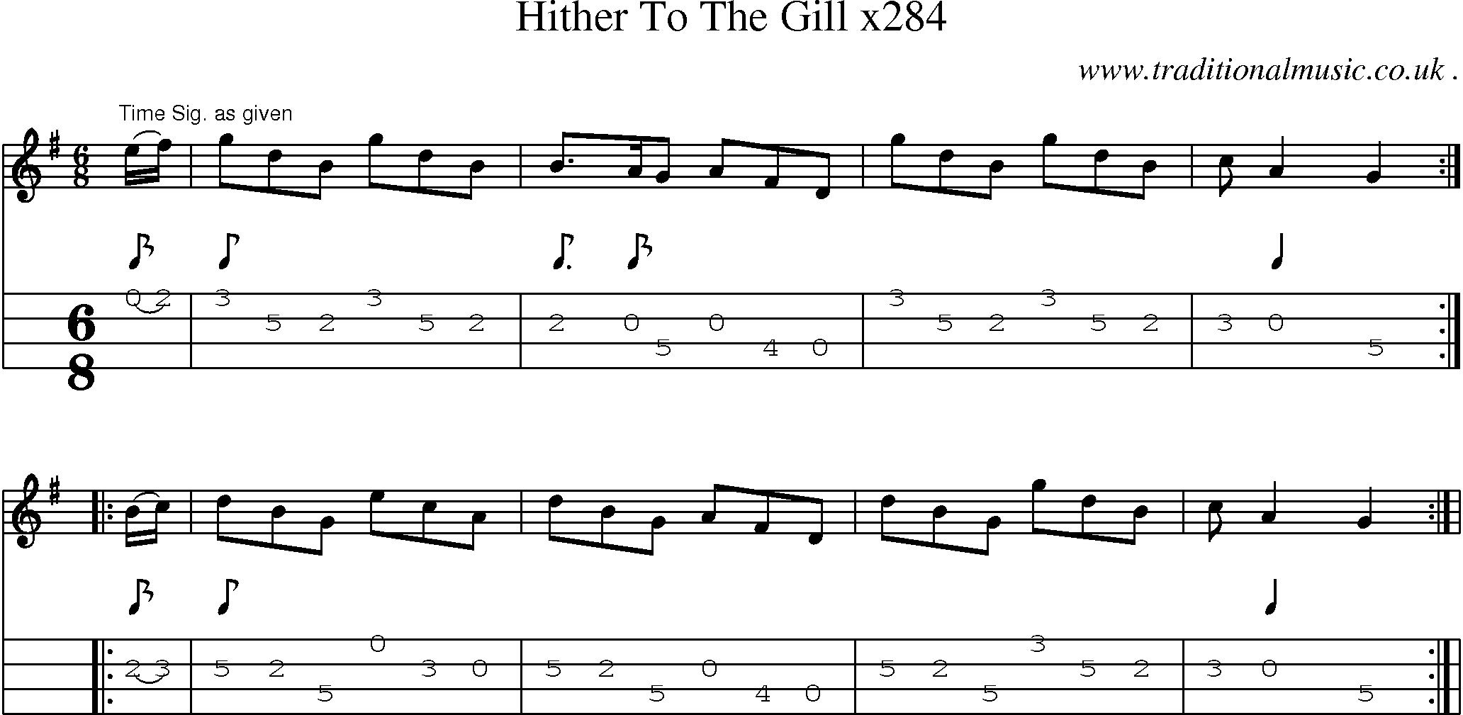 Sheet-Music and Mandolin Tabs for Hither To The Gill X284