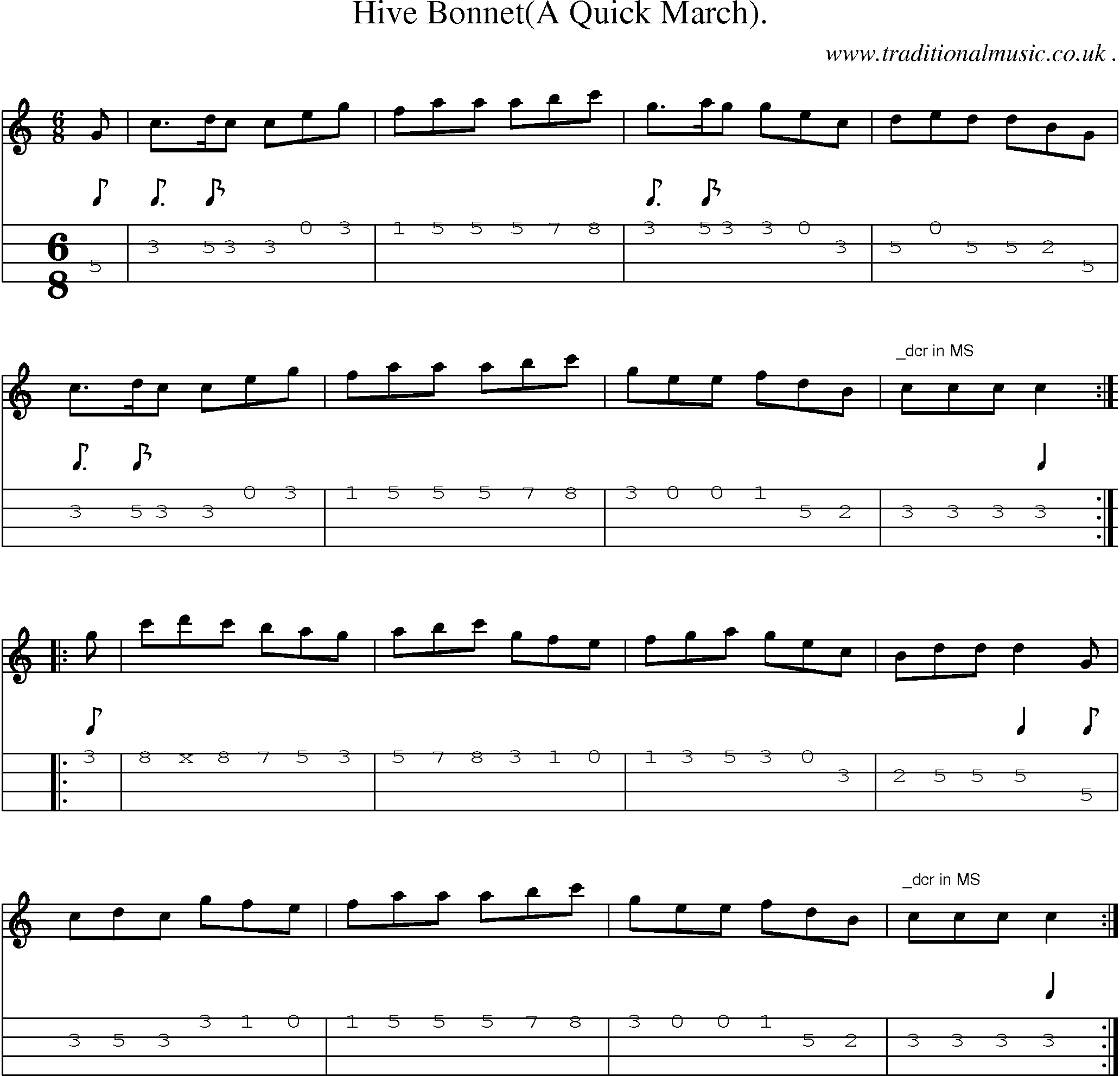 Sheet-Music and Mandolin Tabs for Hive Bonnet(a Quick March)