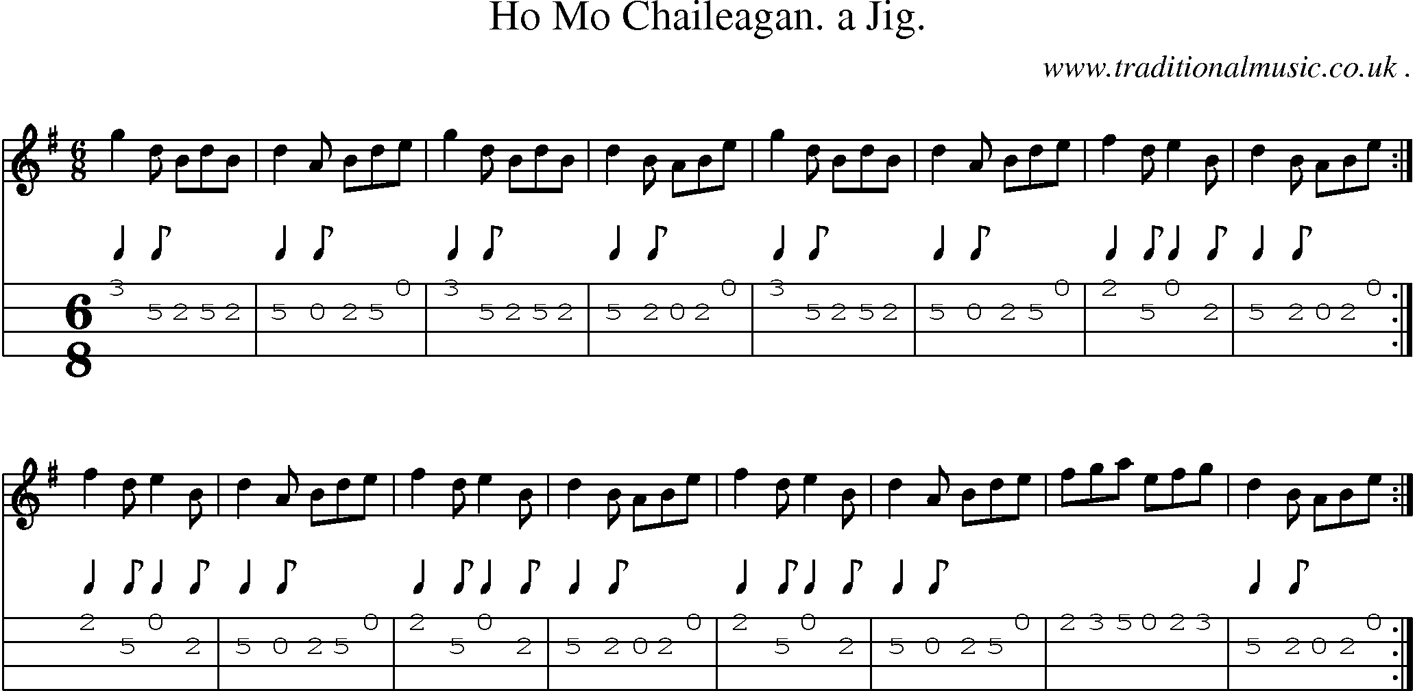 Sheet-Music and Mandolin Tabs for Ho Mo Chaileagan A Jig
