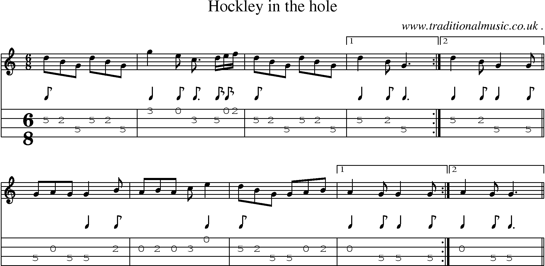 Sheet-Music and Mandolin Tabs for Hockley In The Hole