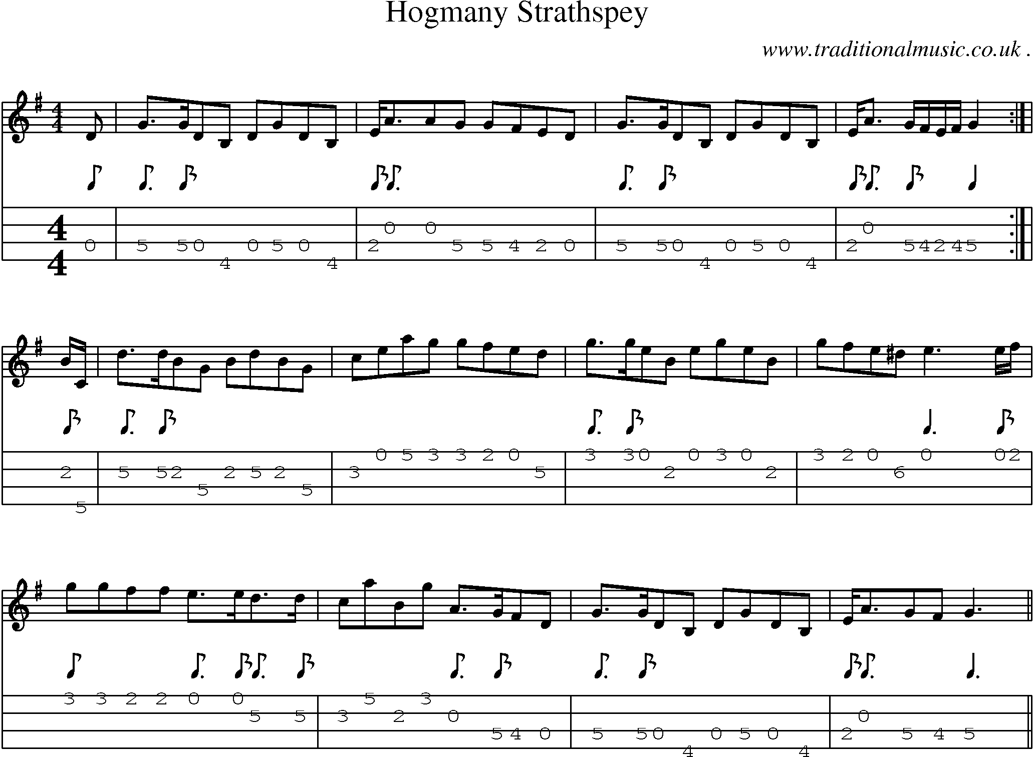 Sheet-Music and Mandolin Tabs for Hogmany Strathspey
