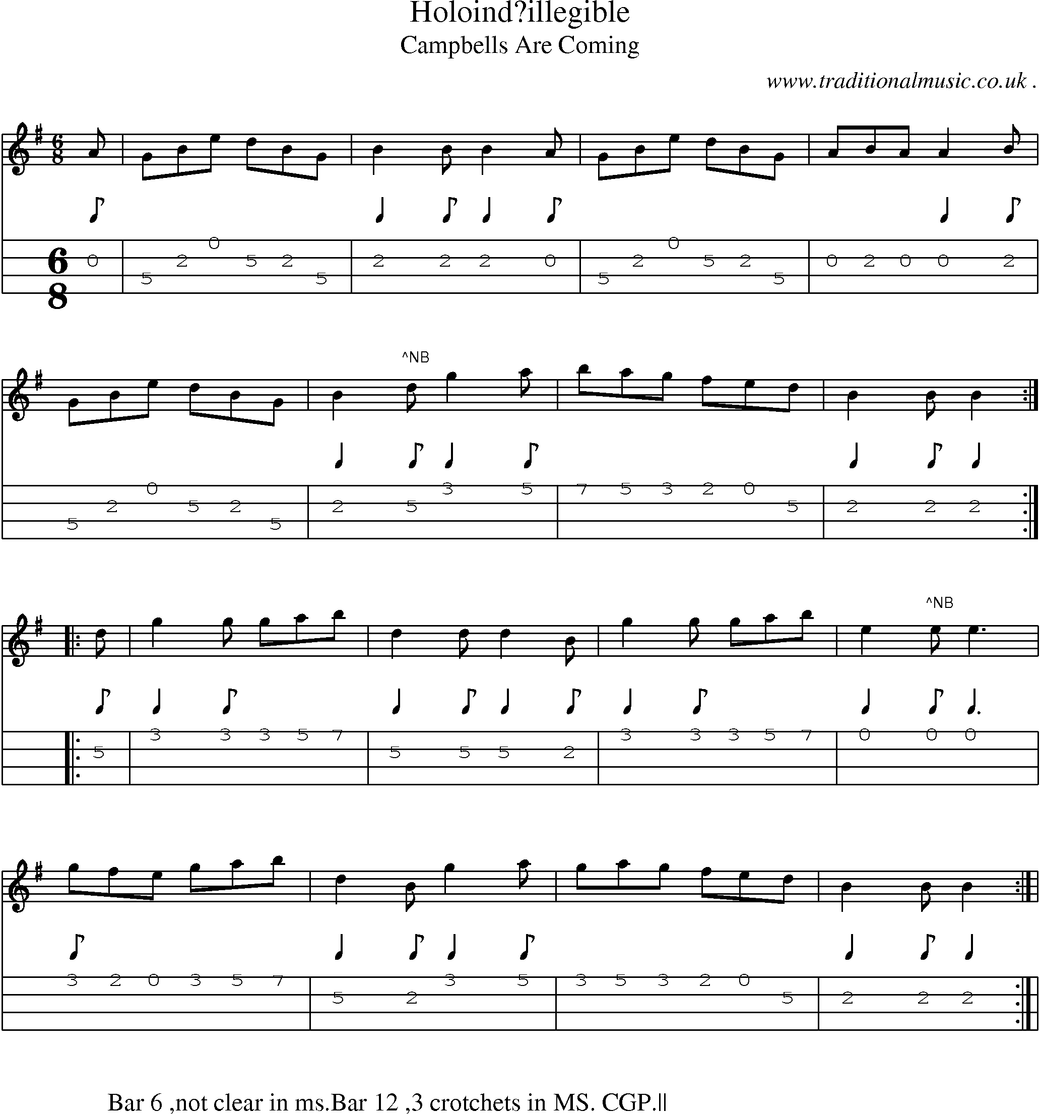 Sheet-Music and Mandolin Tabs for Holoindillegible