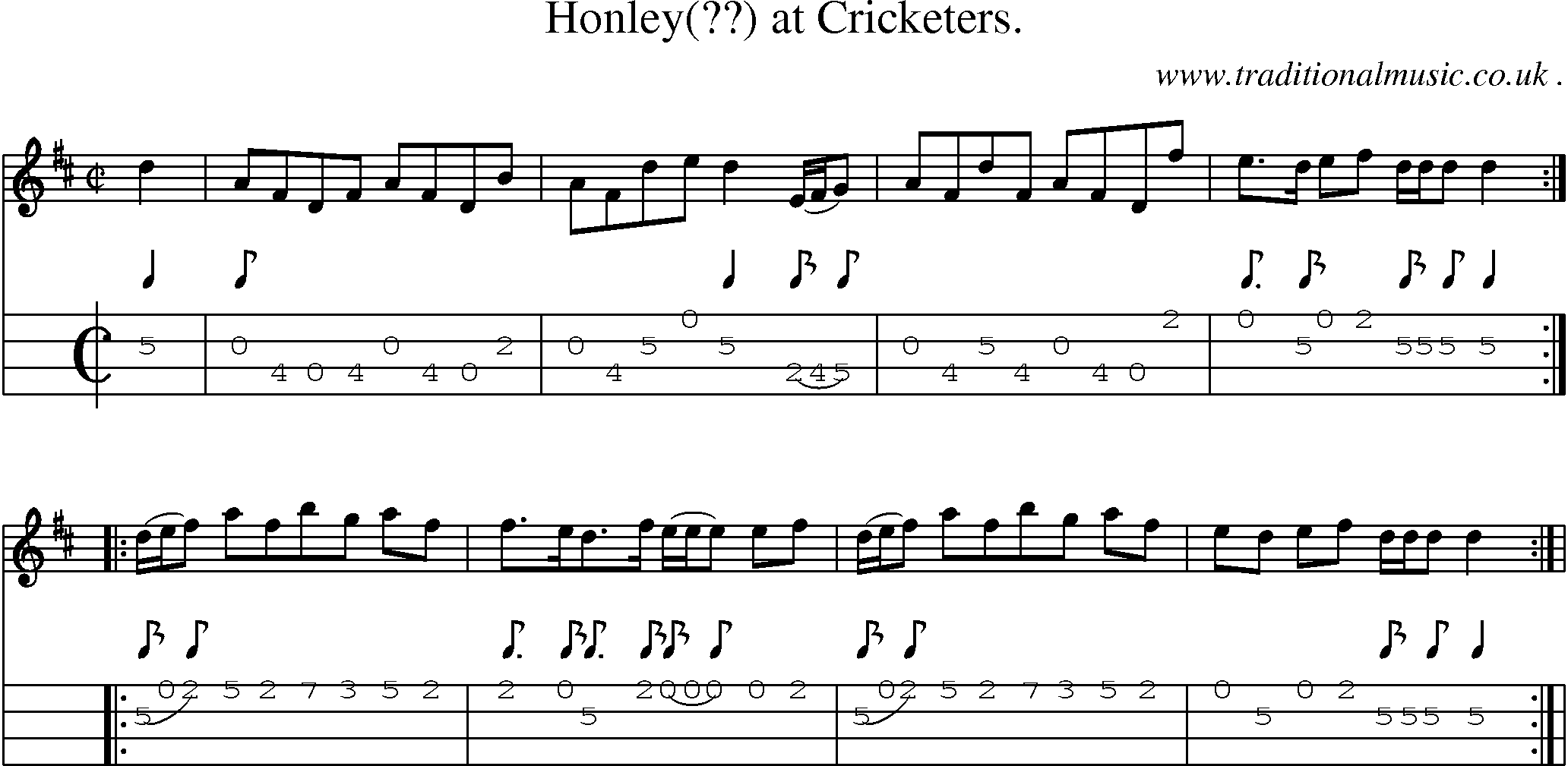 Sheet-Music and Mandolin Tabs for Honley At Cricketers