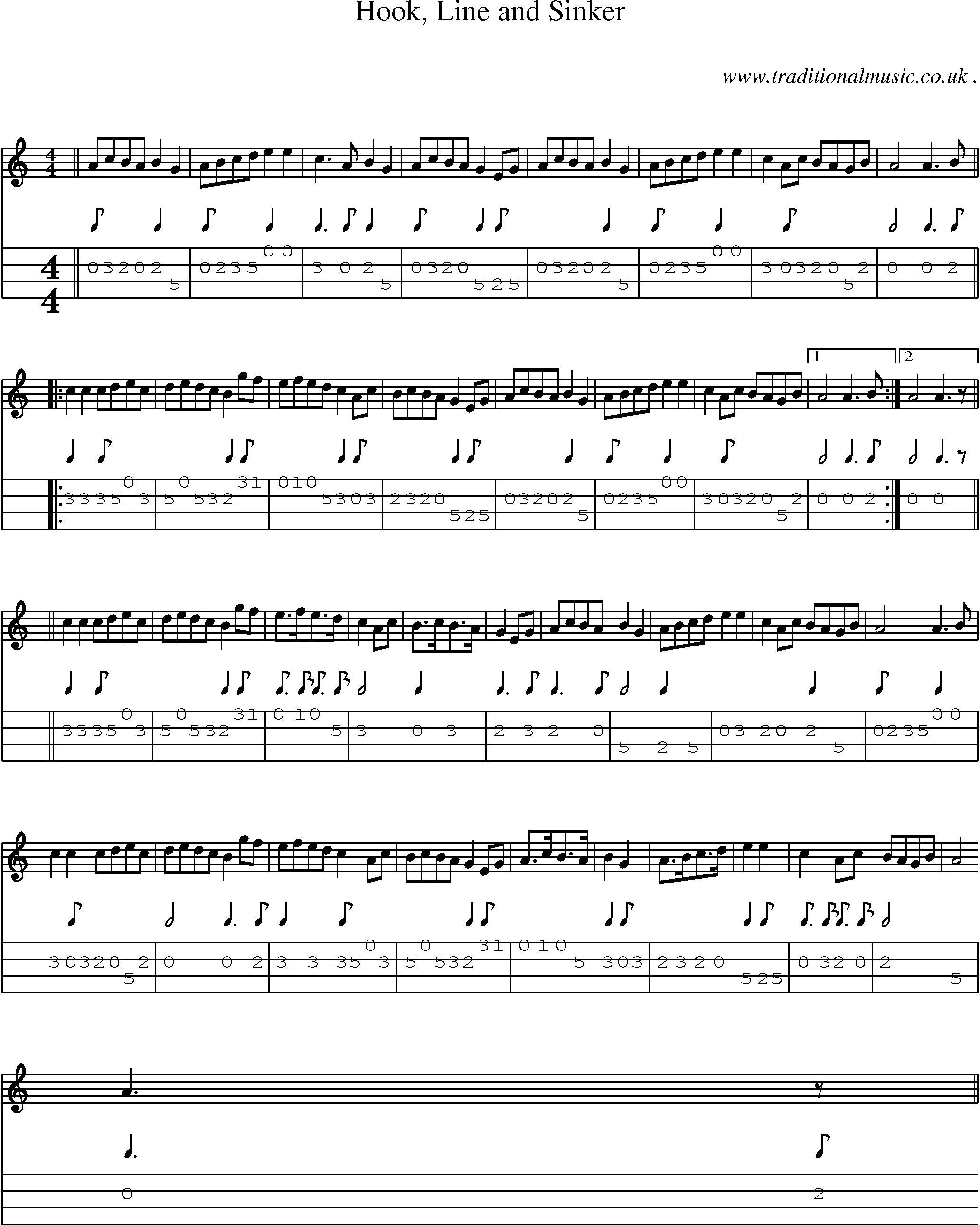 Sheet-Music and Mandolin Tabs for Hook Line And Sinker