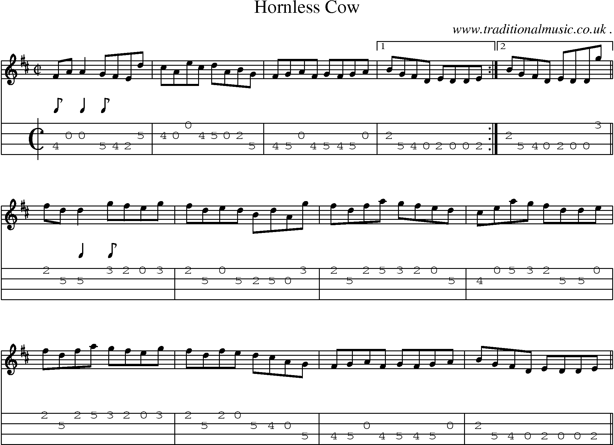 Sheet-Music and Mandolin Tabs for Hornless Cow