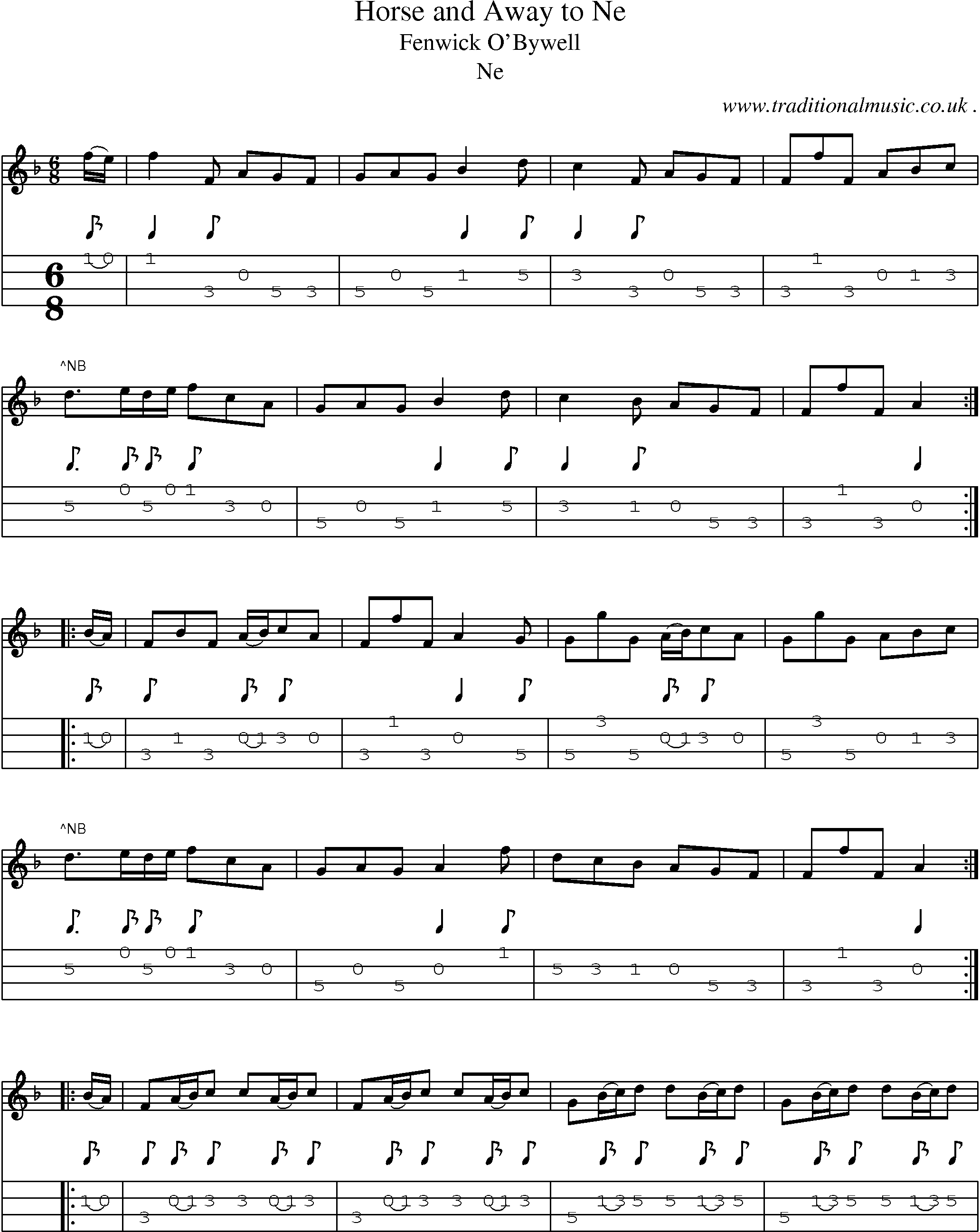 Sheet-Music and Mandolin Tabs for Horse And Away To Ne