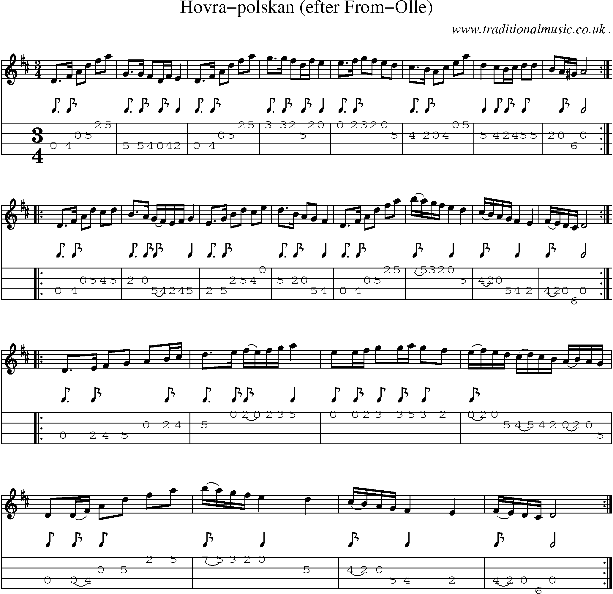 Sheet-Music and Mandolin Tabs for Hovra-polskan (efter From-olle)