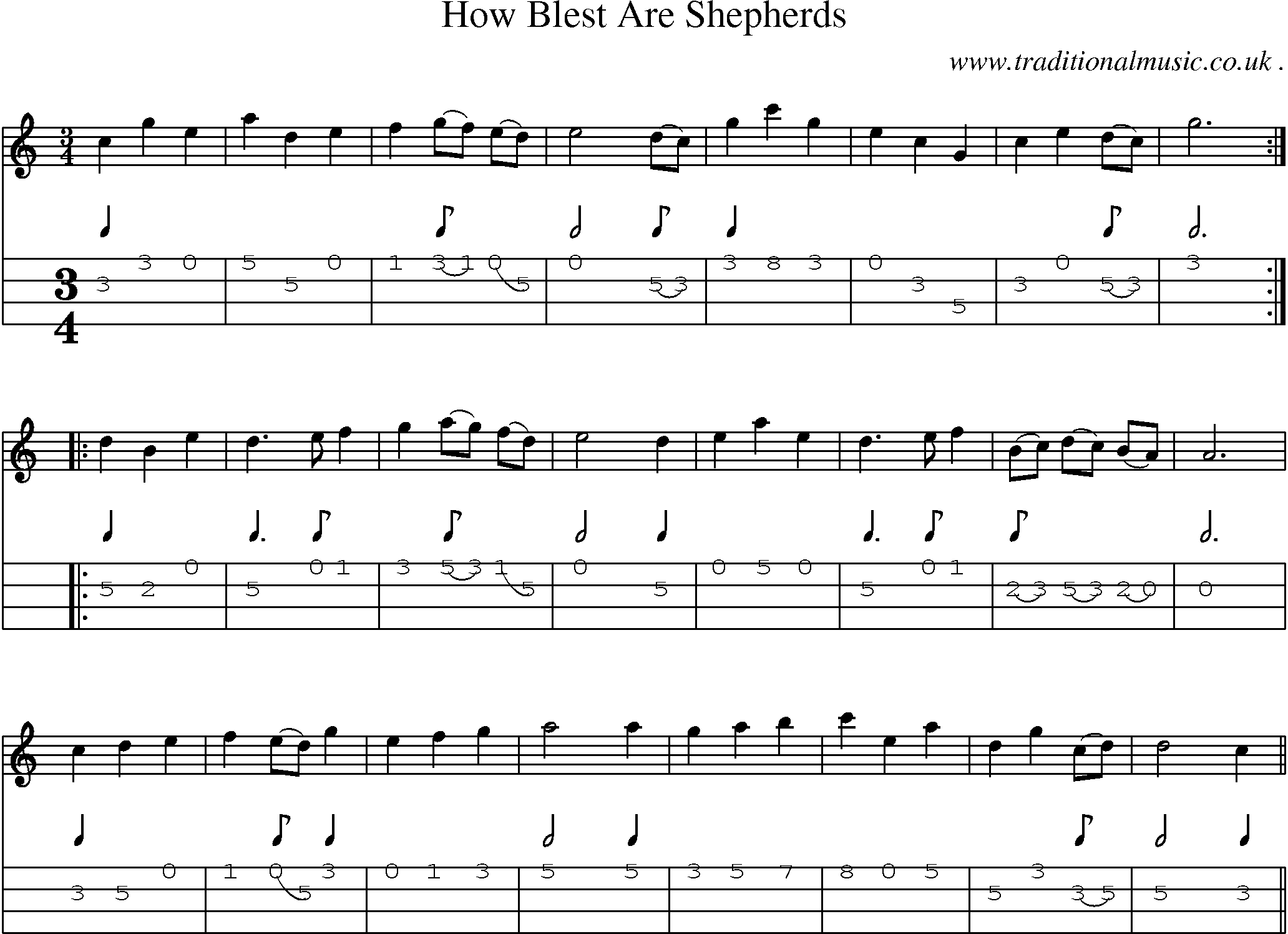 Sheet-Music and Mandolin Tabs for How Blest Are Shepherds