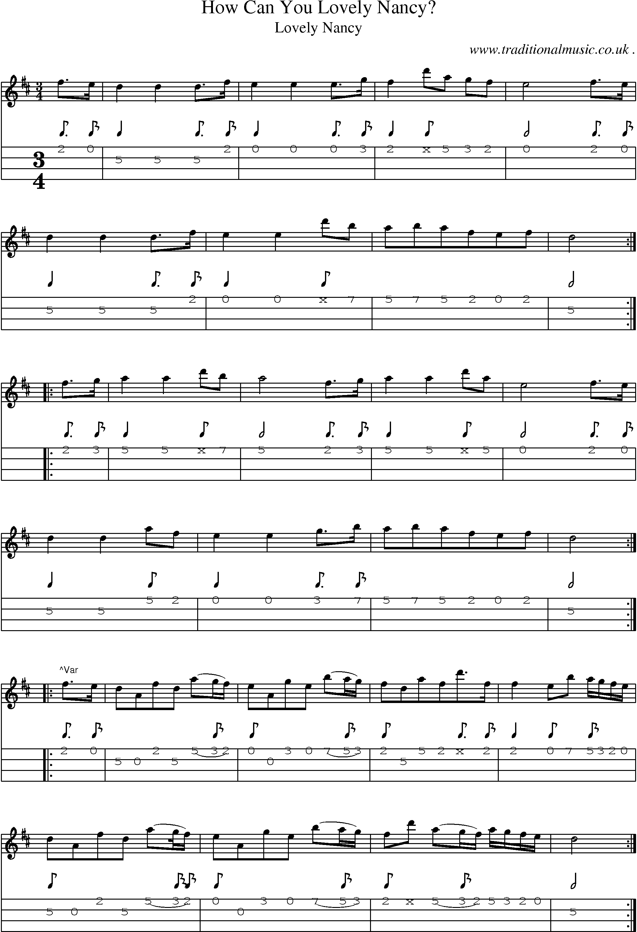 Sheet-Music and Mandolin Tabs for How Can You Lovely Nancy