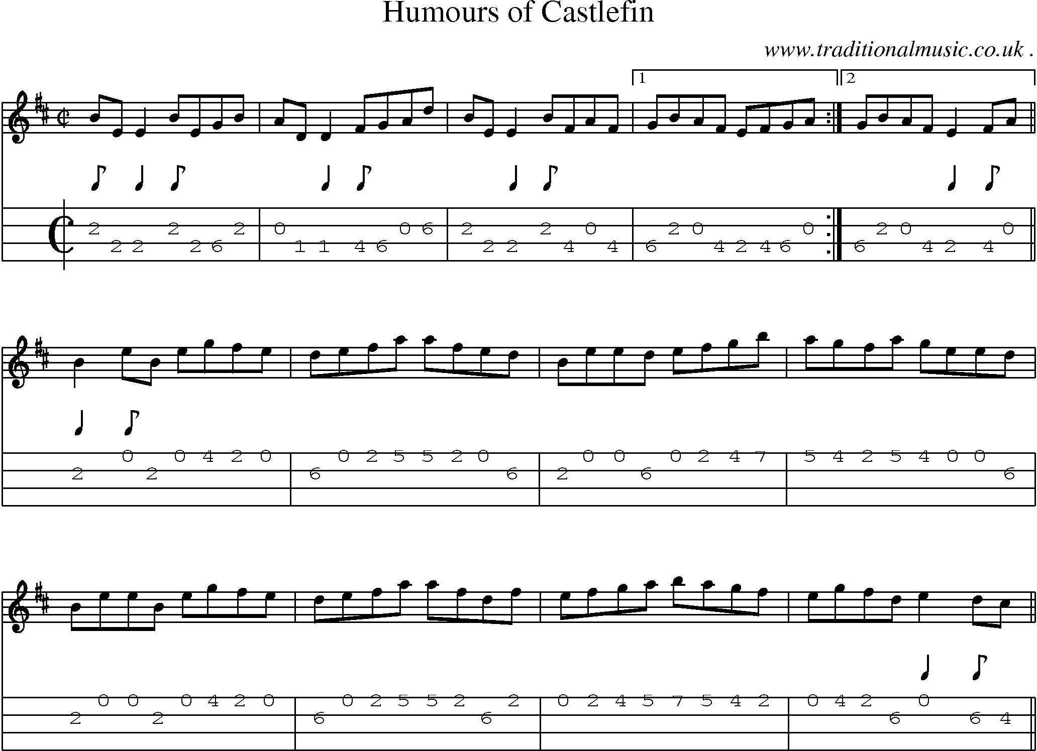 Sheet-Music and Mandolin Tabs for Humours Of Castlefin