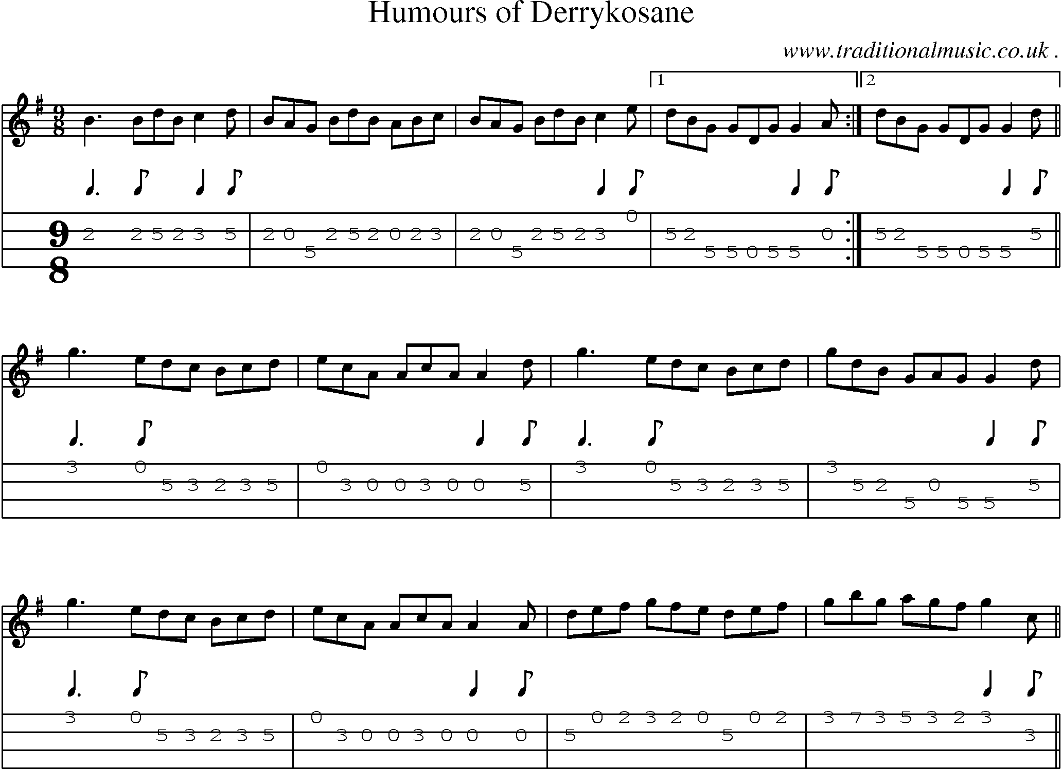 Sheet-Music and Mandolin Tabs for Humours Of Derrykosane