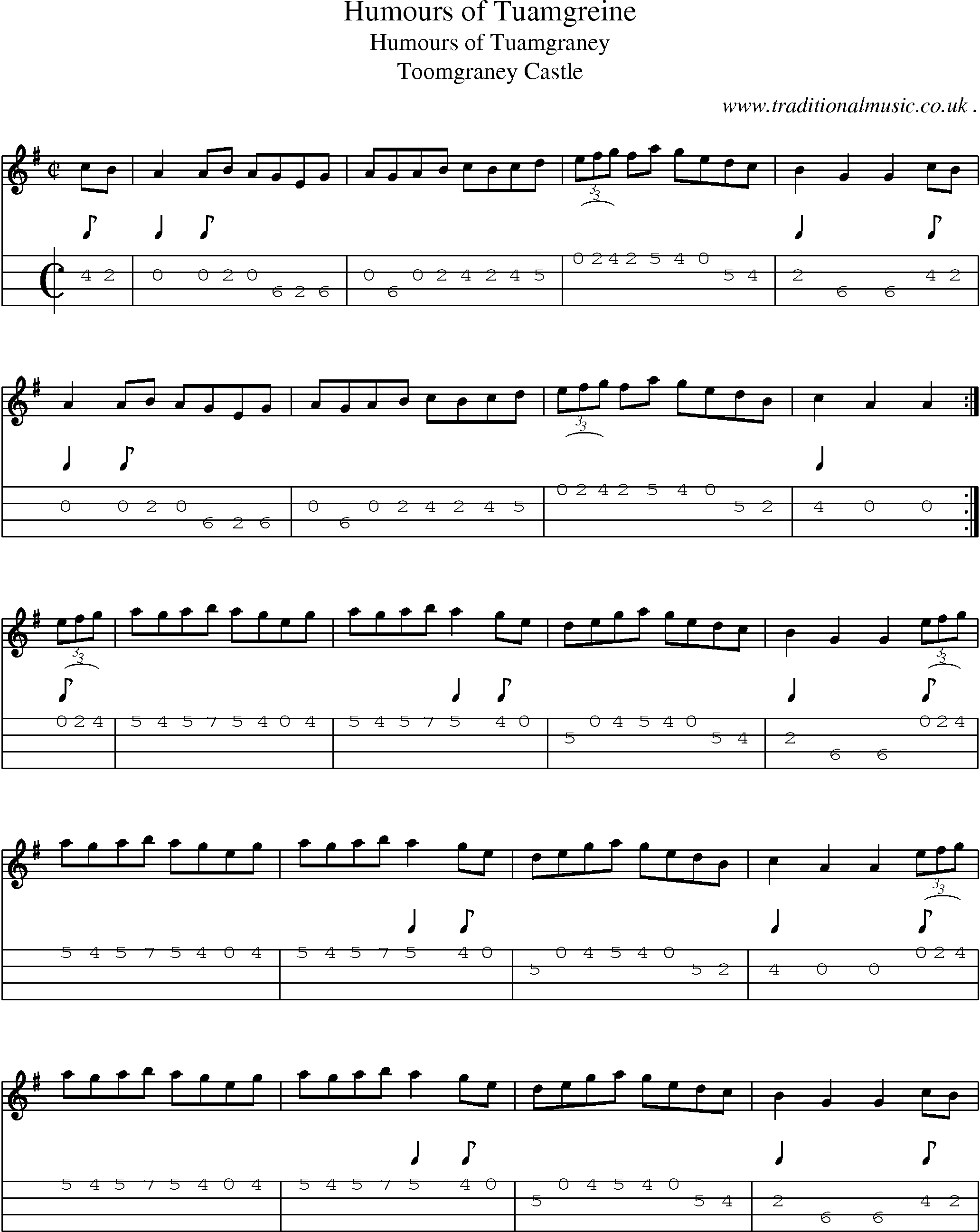Sheet-Music and Mandolin Tabs for Humours Of Tuamgreine