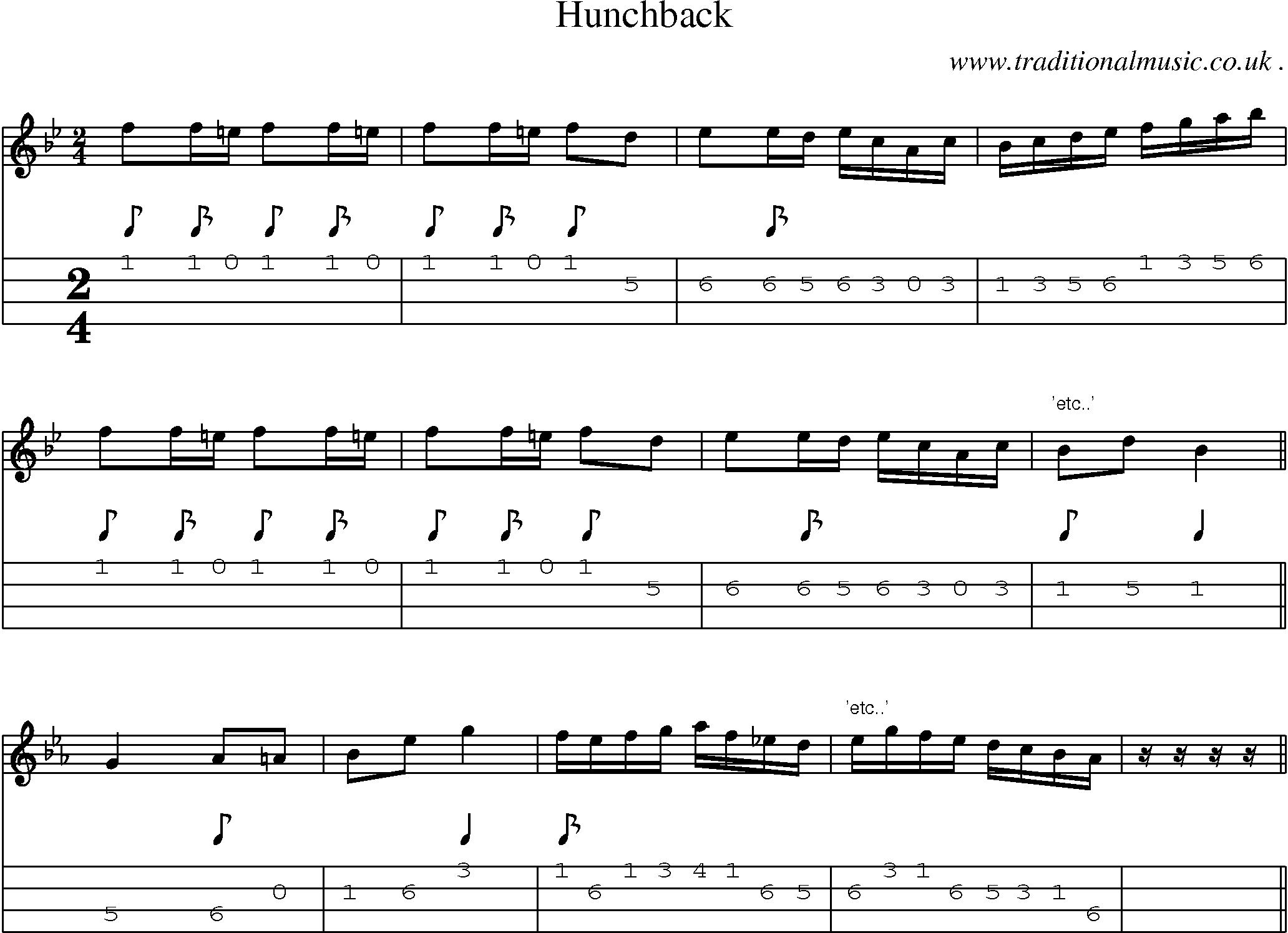 Sheet-Music and Mandolin Tabs for Hunchback