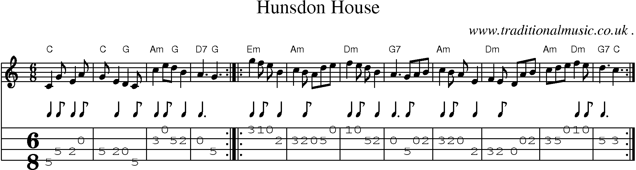 Sheet-Music and Mandolin Tabs for Hunsdon House