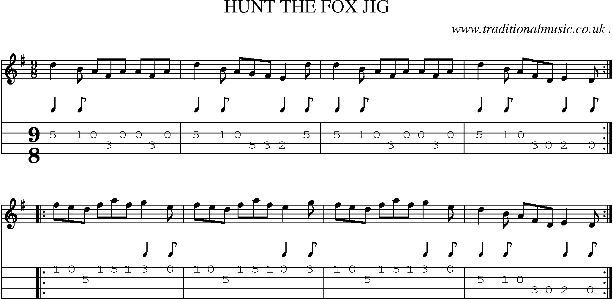 Sheet-Music and Mandolin Tabs for Hunt The Fox Jig