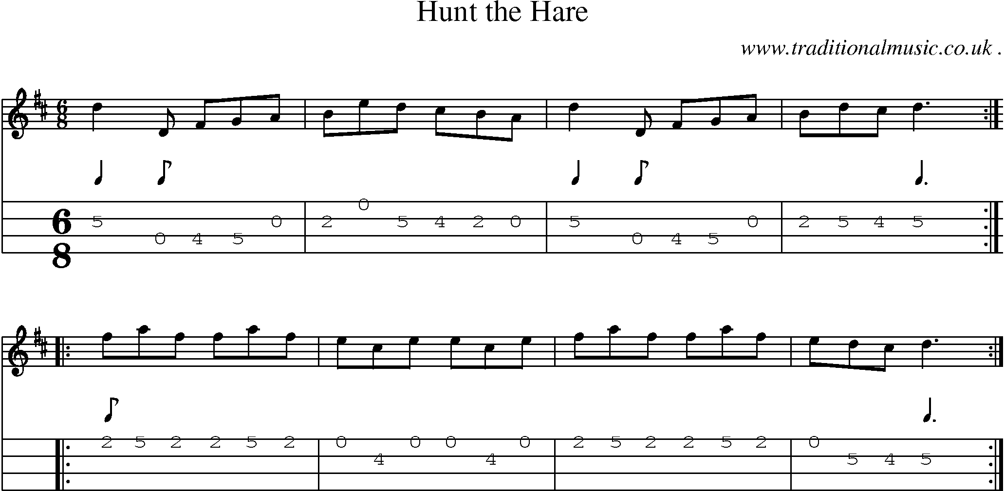 Sheet-Music and Mandolin Tabs for Hunt The Hare