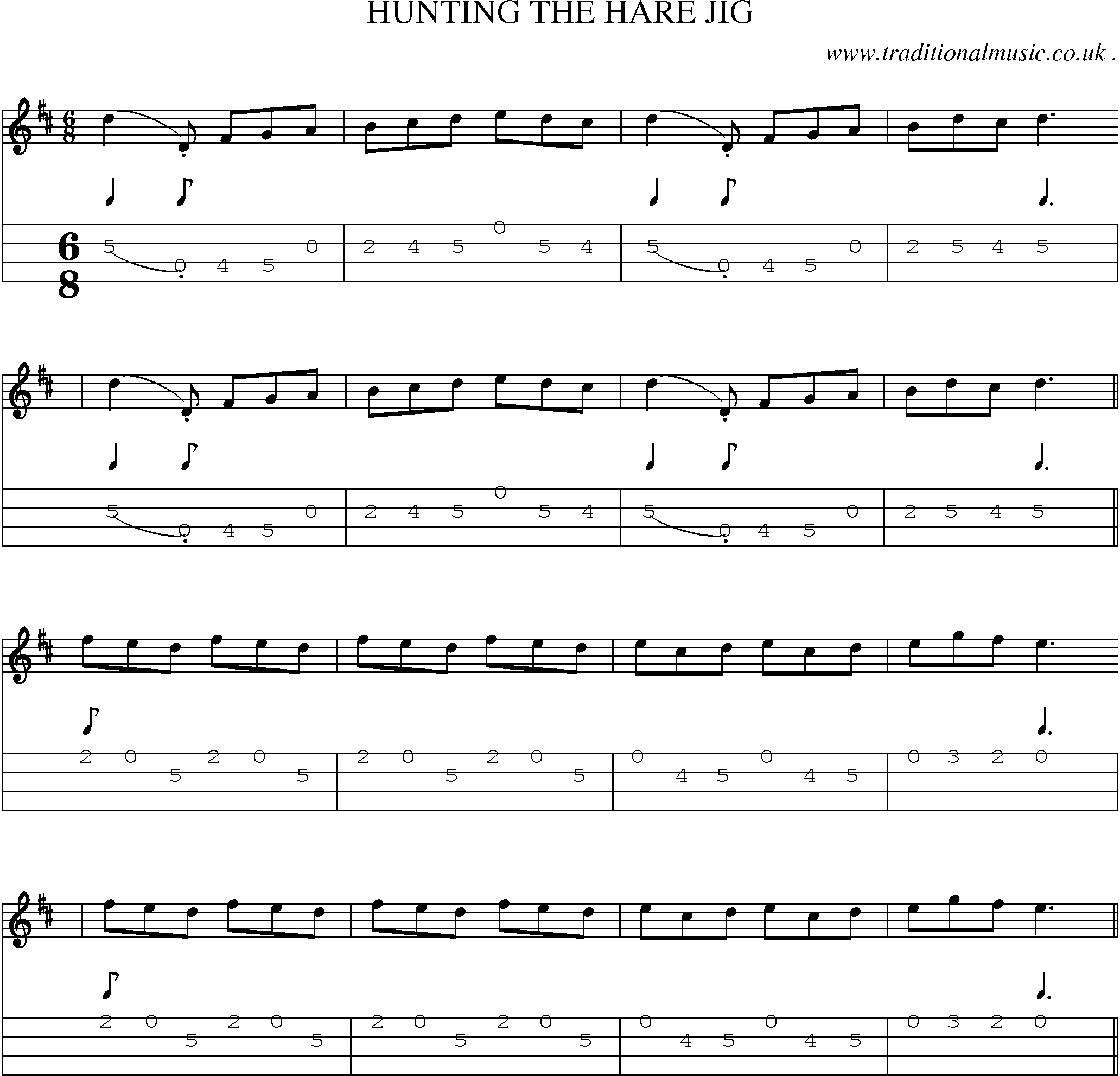 Sheet-Music and Mandolin Tabs for Hunting The Hare Jig