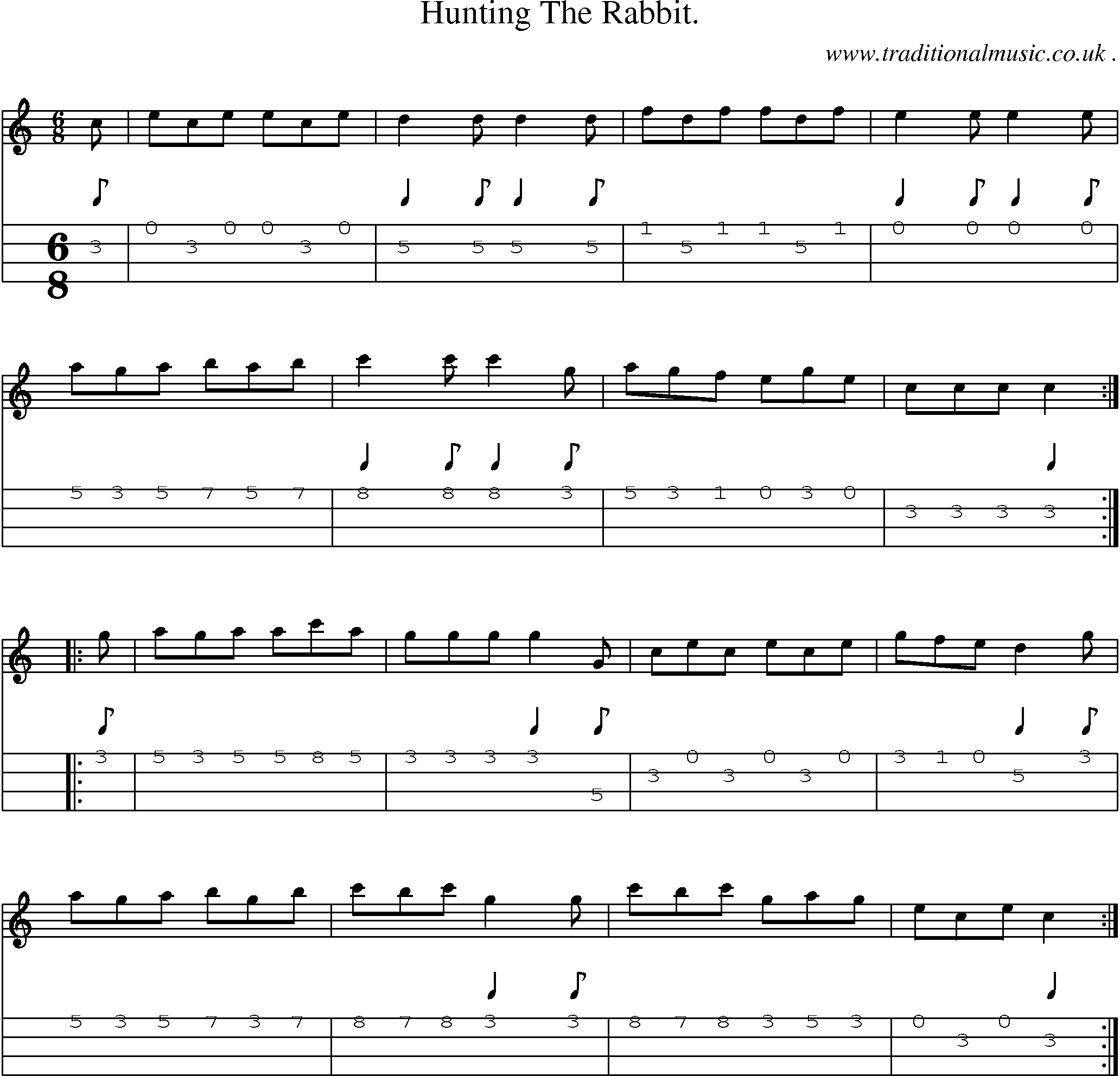 Sheet-Music and Mandolin Tabs for Hunting The Rabbit
