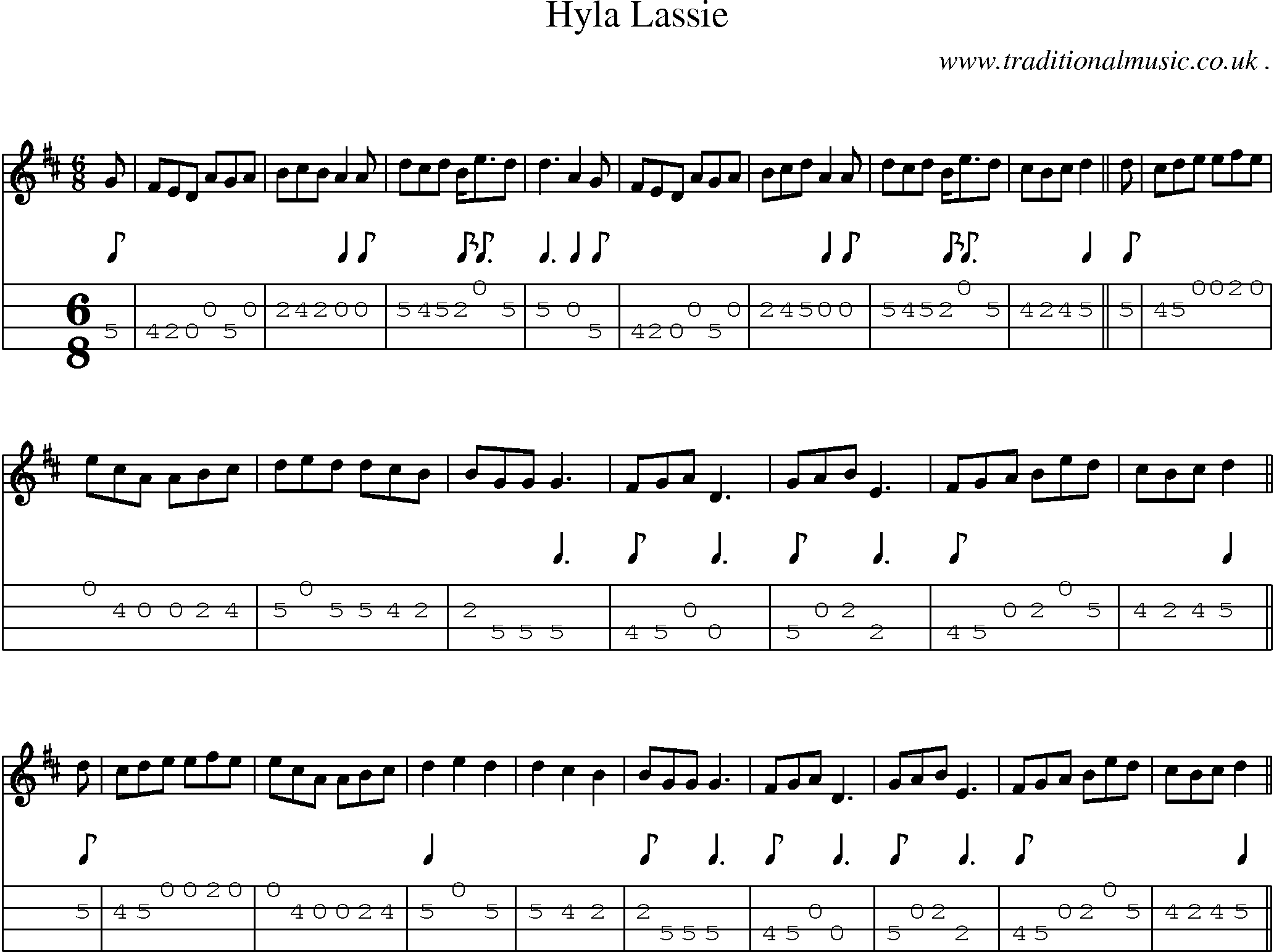 Sheet-Music and Mandolin Tabs for Hyla Lassie