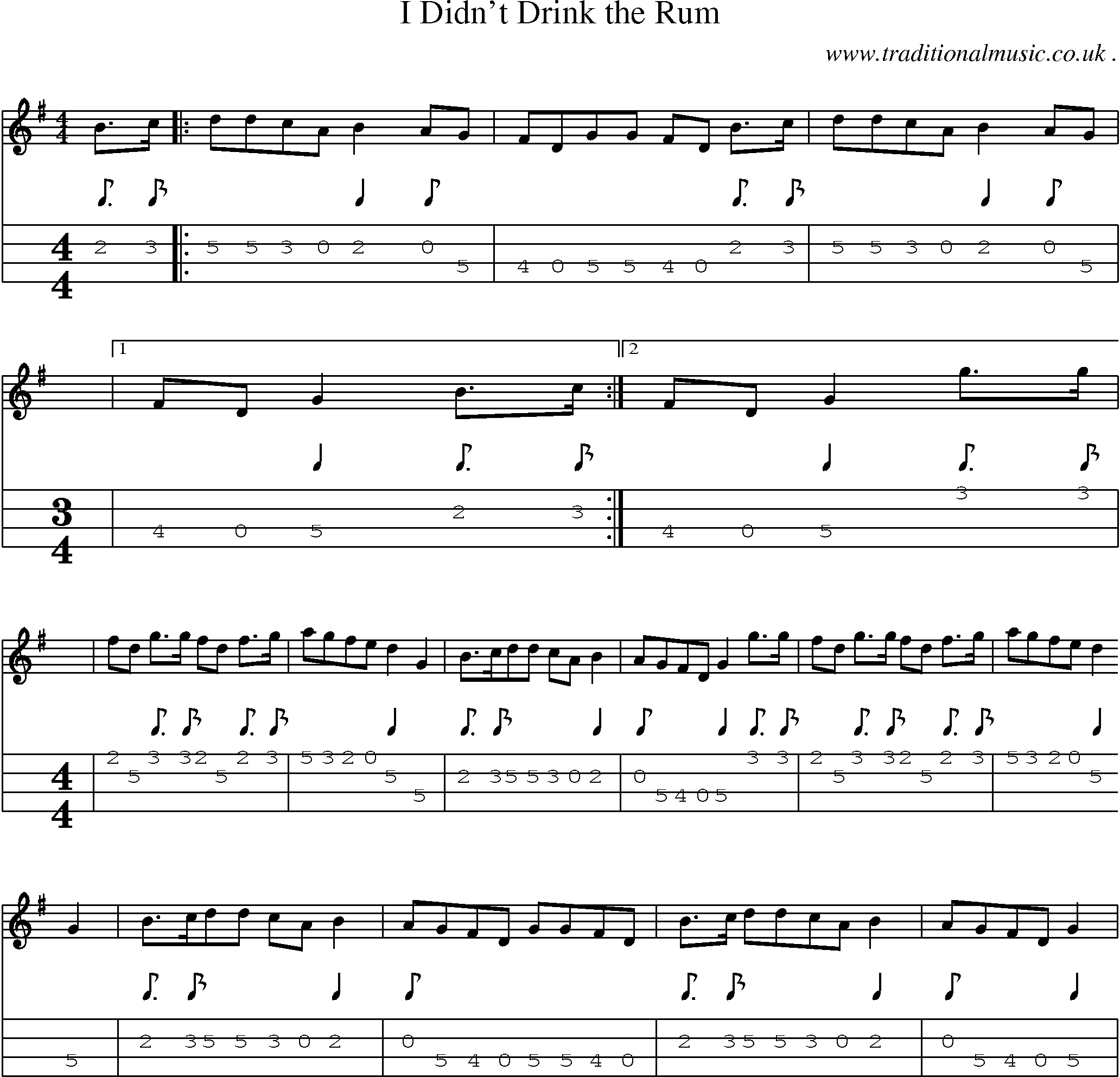 Sheet-Music and Mandolin Tabs for I Didnt Drink The Rum