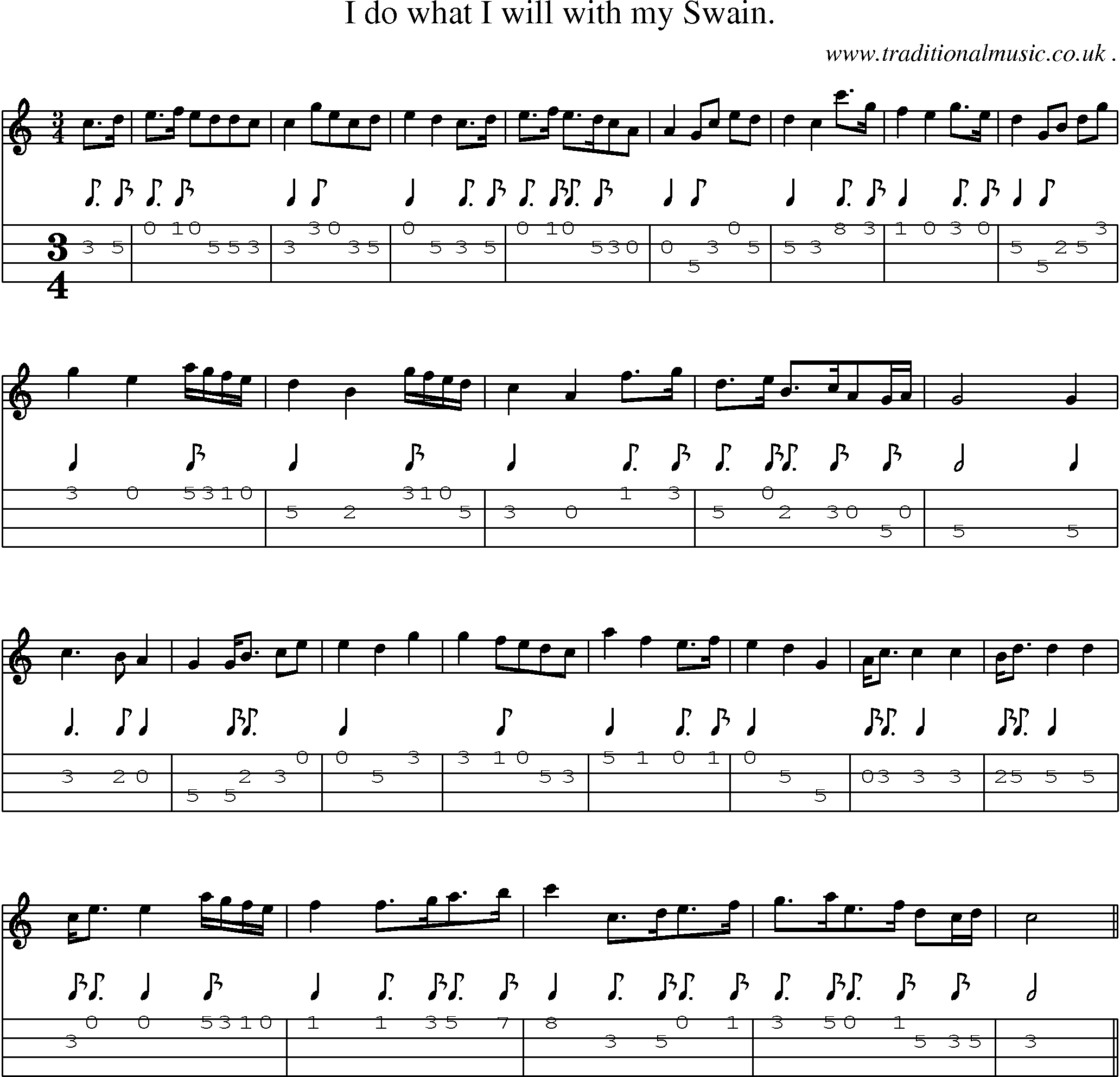Sheet-Music and Mandolin Tabs for I Do What I Will With My Swain